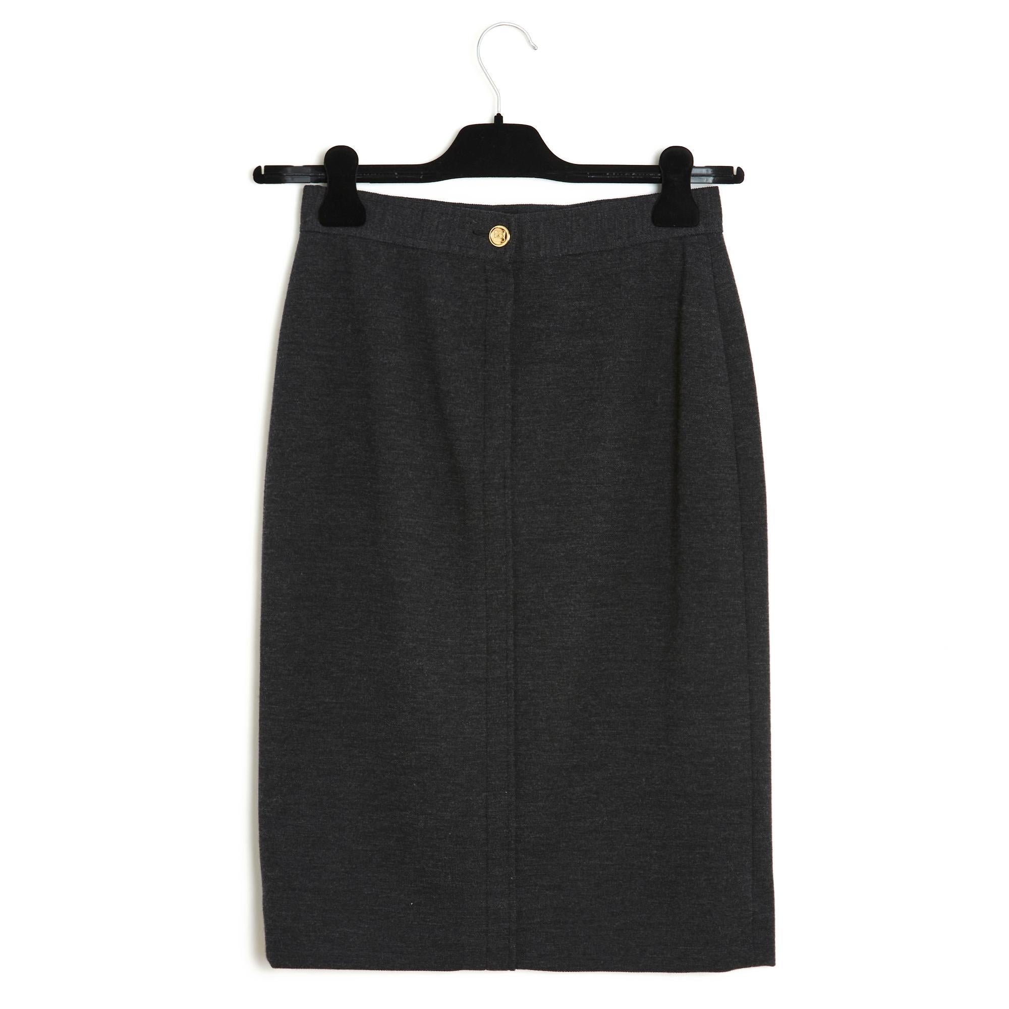 Black 1995 Chanel Dark Grey Jersey Pencil skirt FR36 For Sale