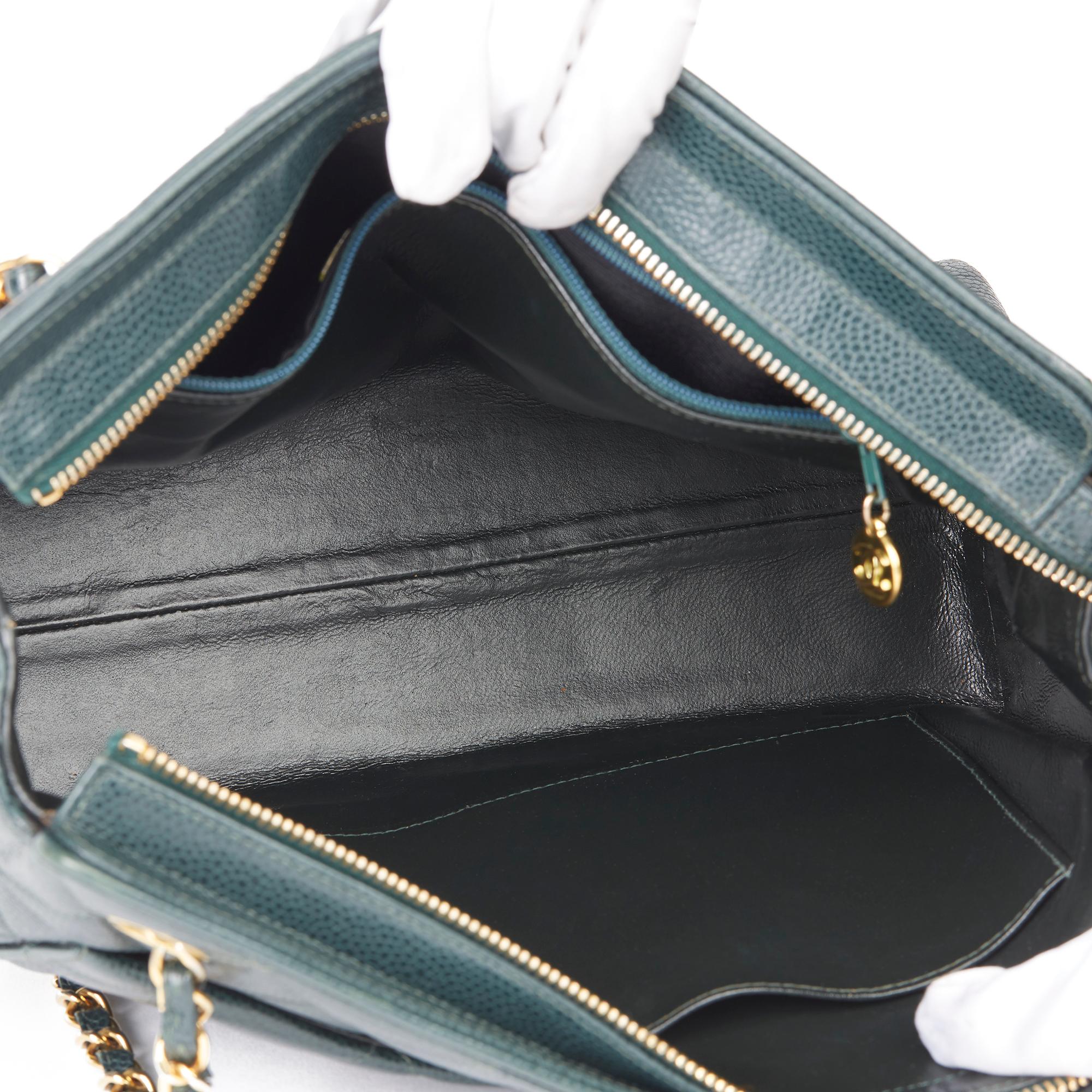1995 Chanel Forest Green Quilted Caviar Leather Vintage Timeless Shoulder Bag  3