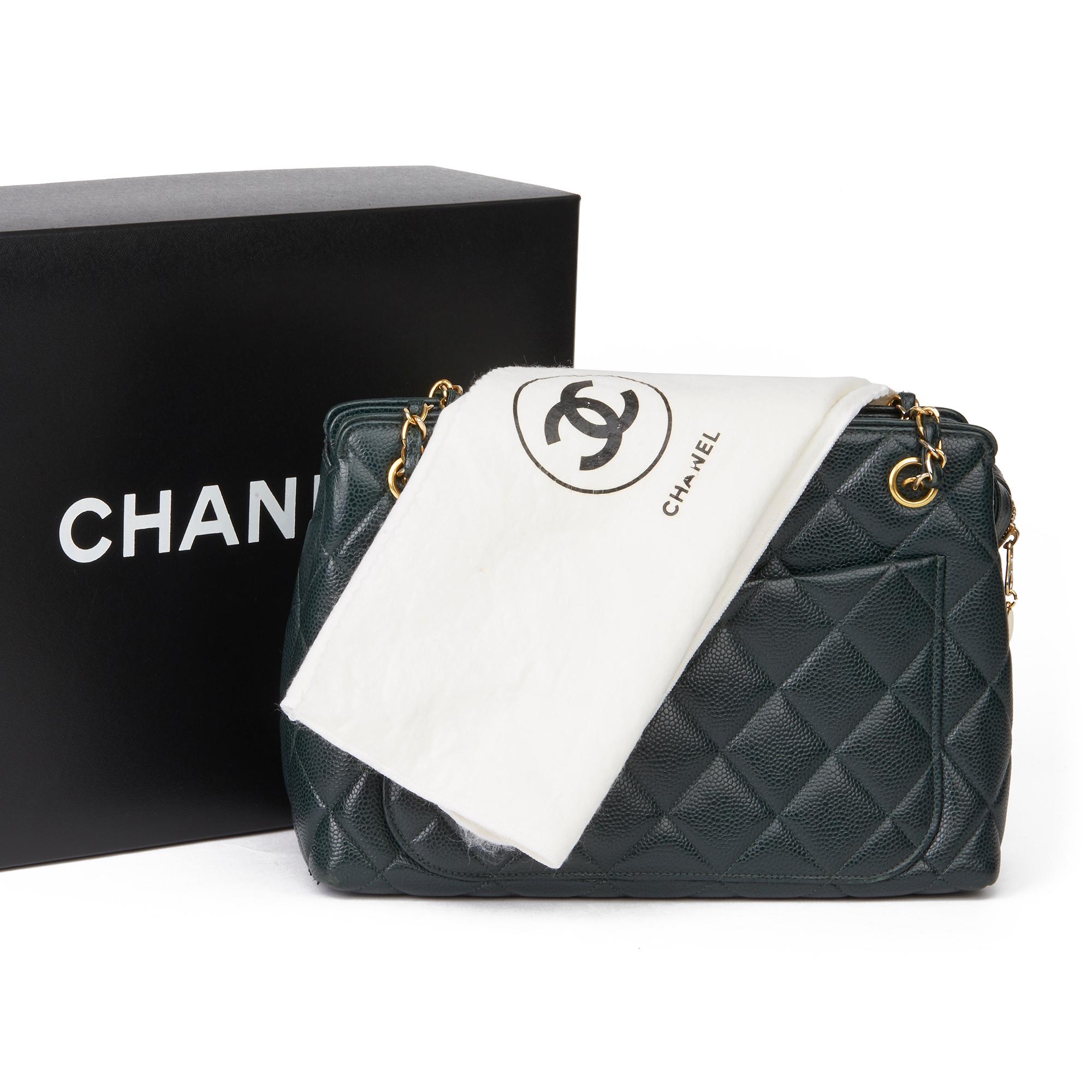 1995 Chanel Forest Green Quilted Caviar Leather Vintage Timeless Shoulder Bag  4