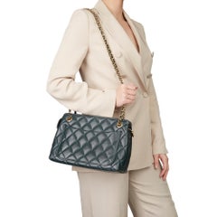 1995 Chanel Forest Green Quilted Caviar Leather Vintage Timeless Shoulder Bag
