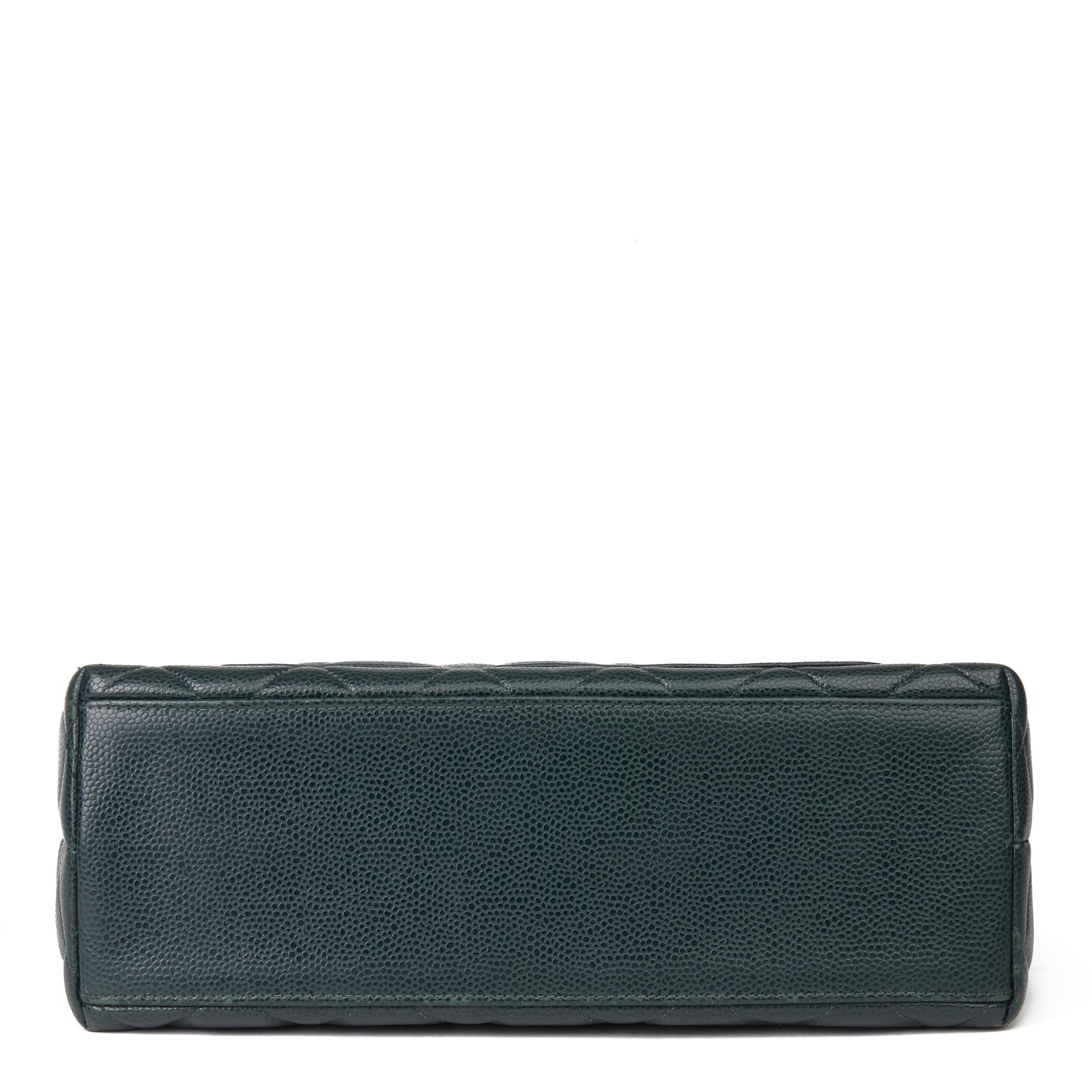 Black 1995 Chanel Forest Green Quilted Caviar Leather Vintage Timeless Shoulder Bag 