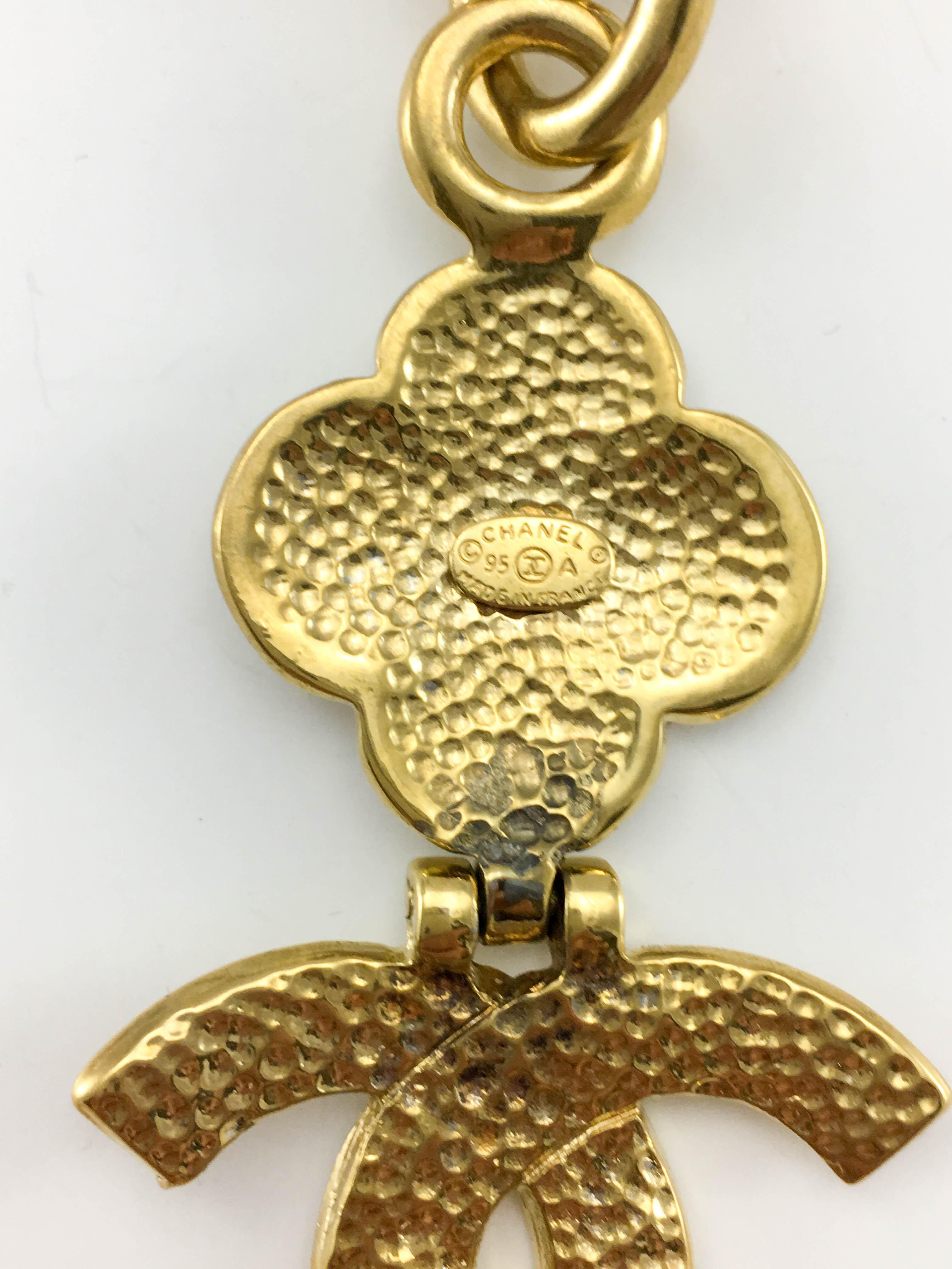 1995 Chanel Gilt Double-Chain Logo Pendant Necklace For Sale 8