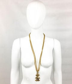 1995 Chanel Gilt Double-Chain Logo Pendant Necklace