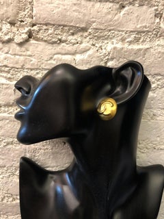 1990s Vintage CHANEL Gold Toned CC Impression Clip On Earrings