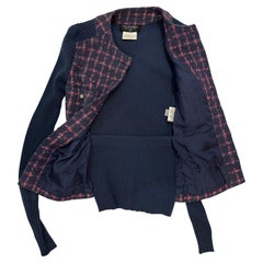 1995 CHANEL Navy Pink Tweed Wool Dress FR38 Modified