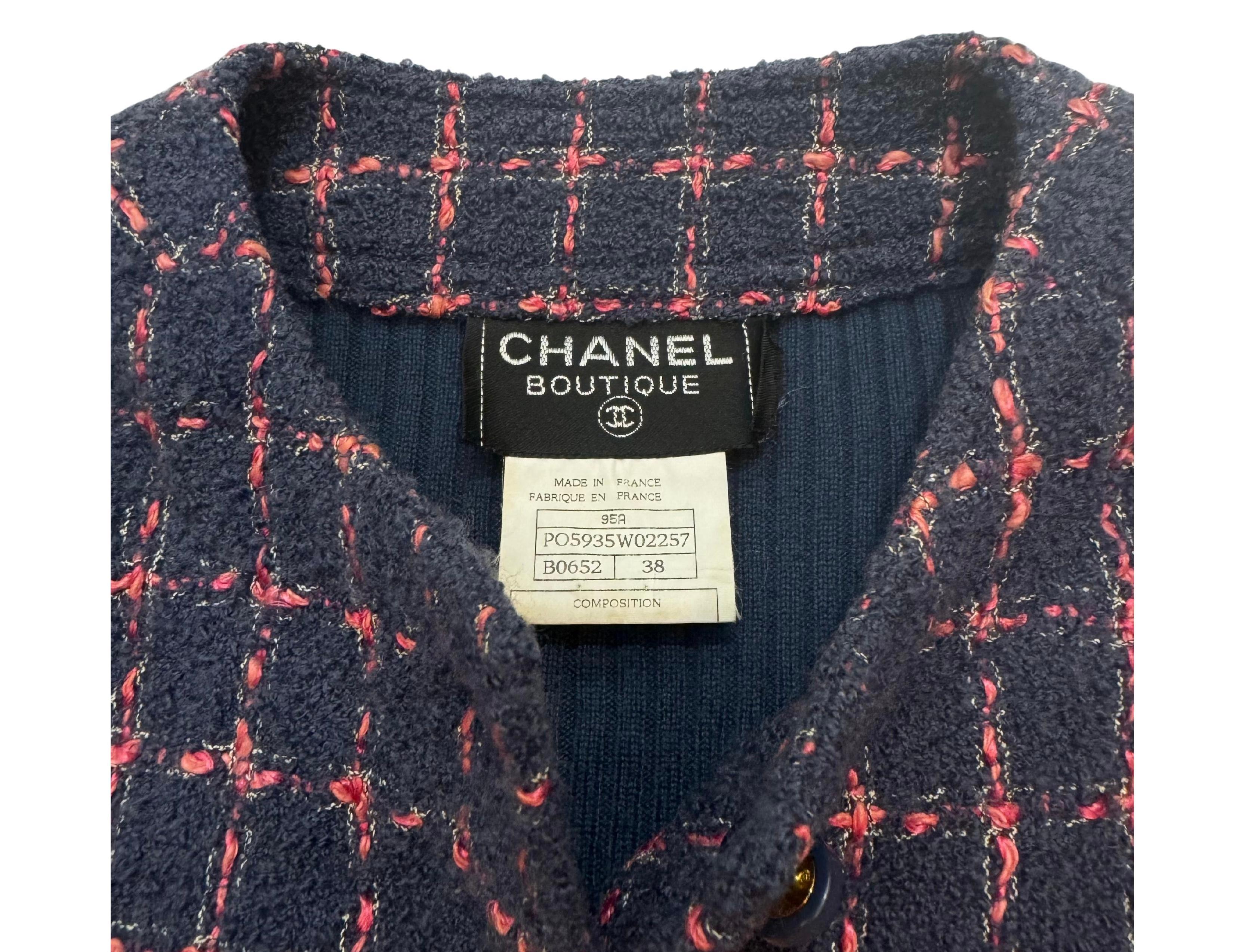 1995 CHANEL Marineblaues Tweed-Wollkleid FR38 Geändert Damen im Angebot