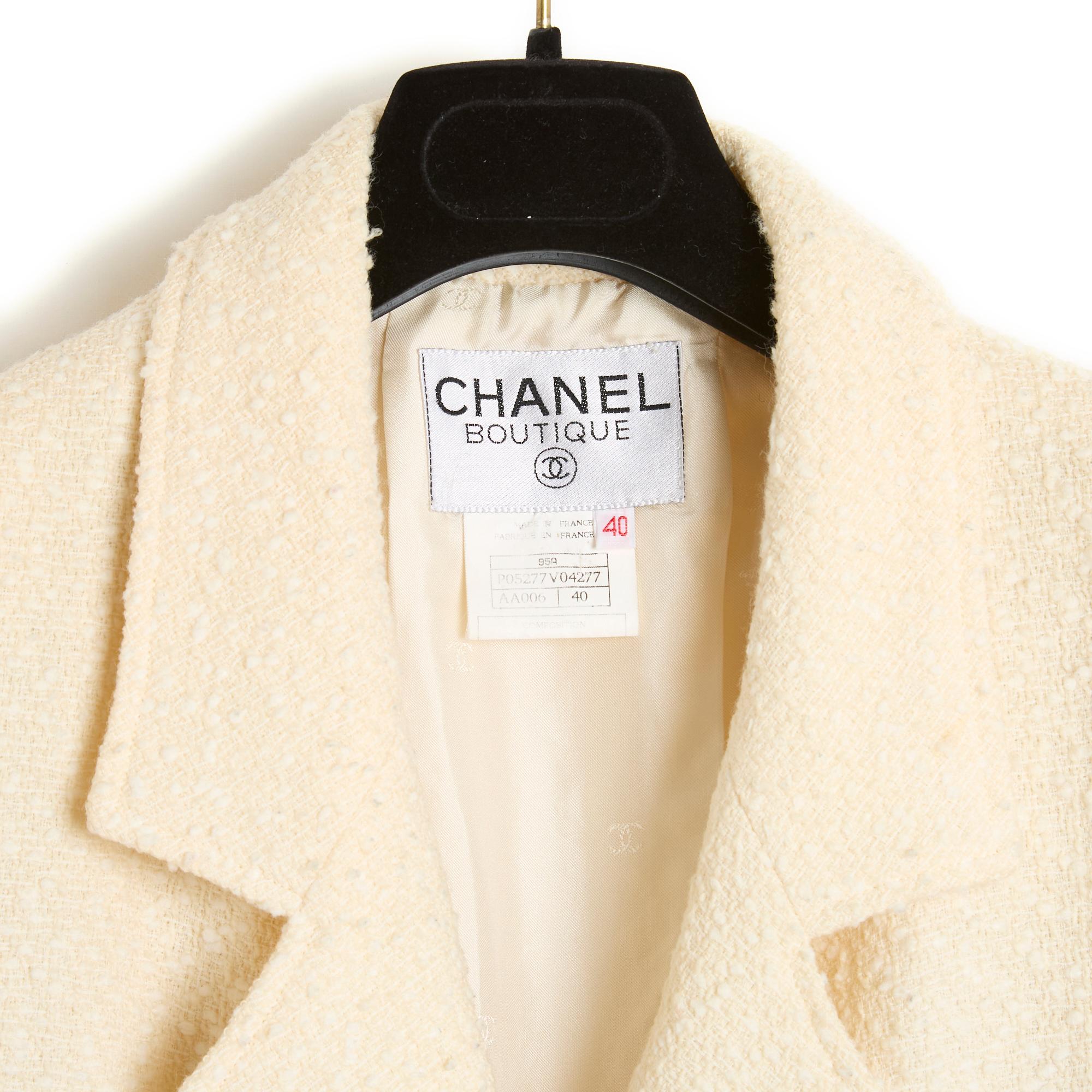 1995 Chanel Veste CC FR38 Ecru Wool Boucle Jacket US8 1