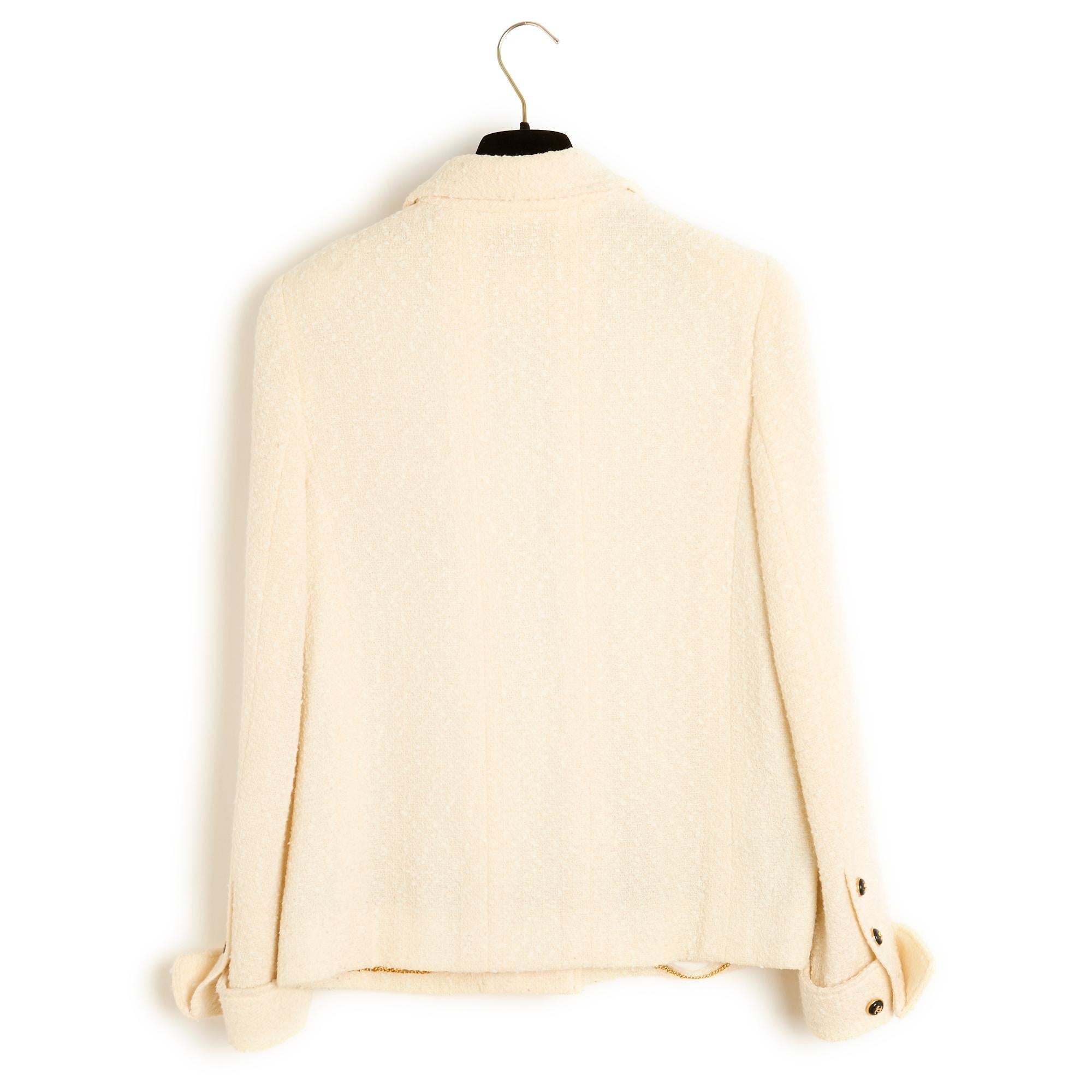 1995 Chanel Veste CC FR38 Ecru Wool Boucle Jacket US8 2