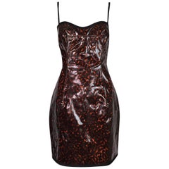1995 Dolce & Gabbana Pin-Up Vinyl Plastic Barbie Structured Leopard Mini Dress