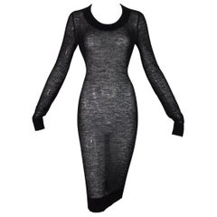 1995 Dolce & Gabbana Sheer Black Knit Bodycon L/S Dress