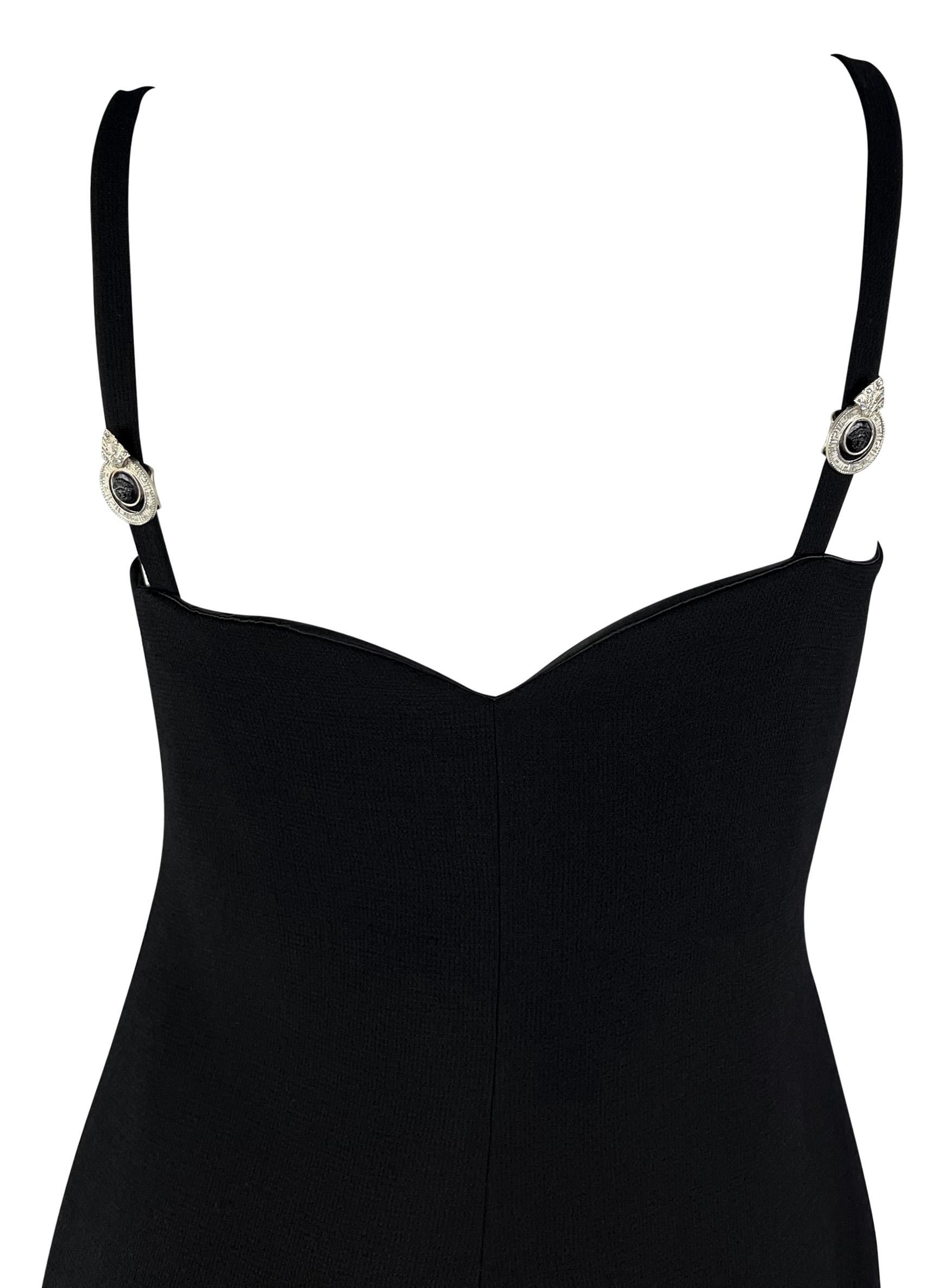 1995 Gianni Versace Black Sweetheart Neckline Rhinestone Medusa Black Dress For Sale 9