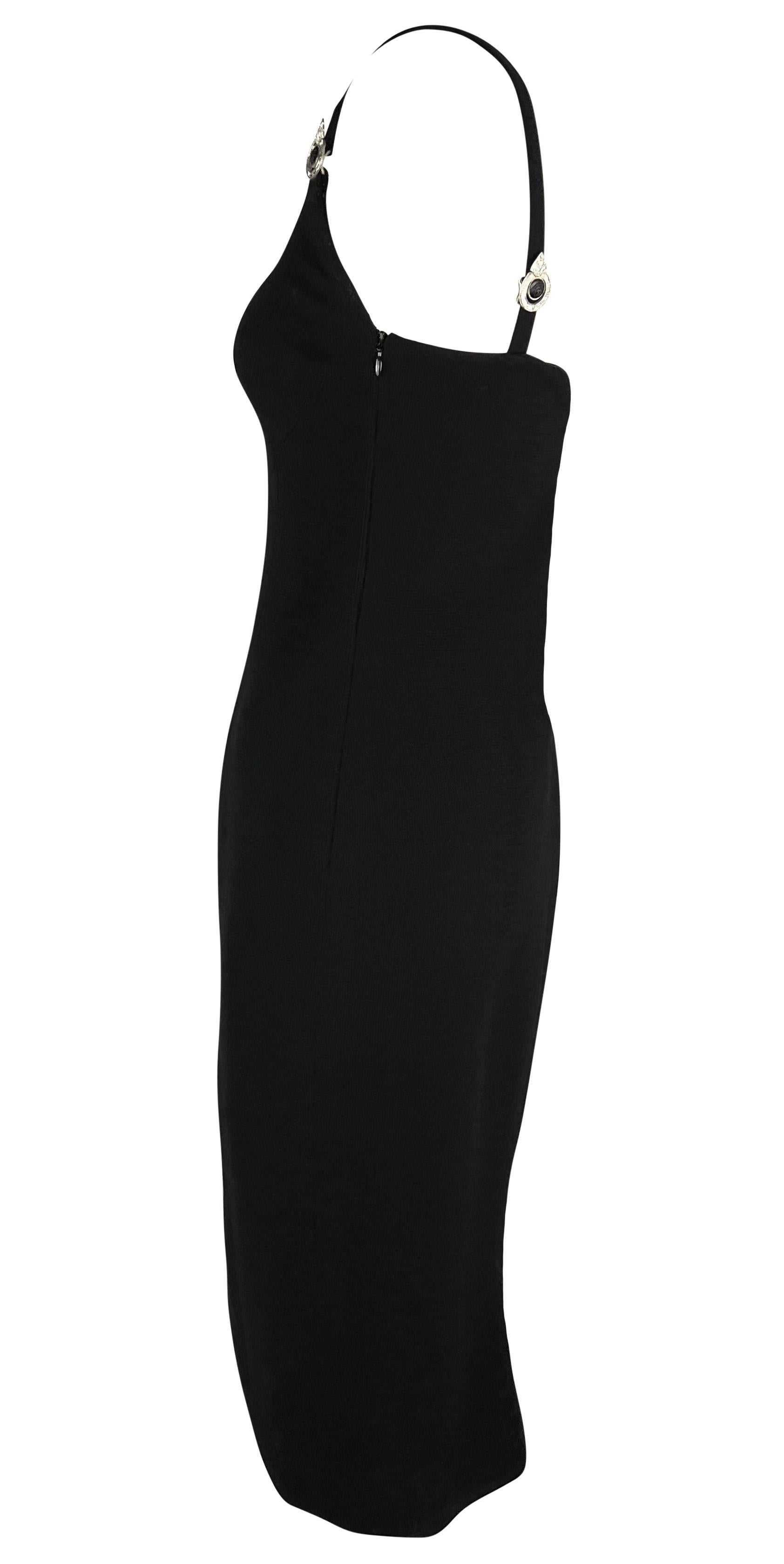 1995 Gianni Versace Black Sweetheart Neckline Rhinestone Medusa Black Dress For Sale 10