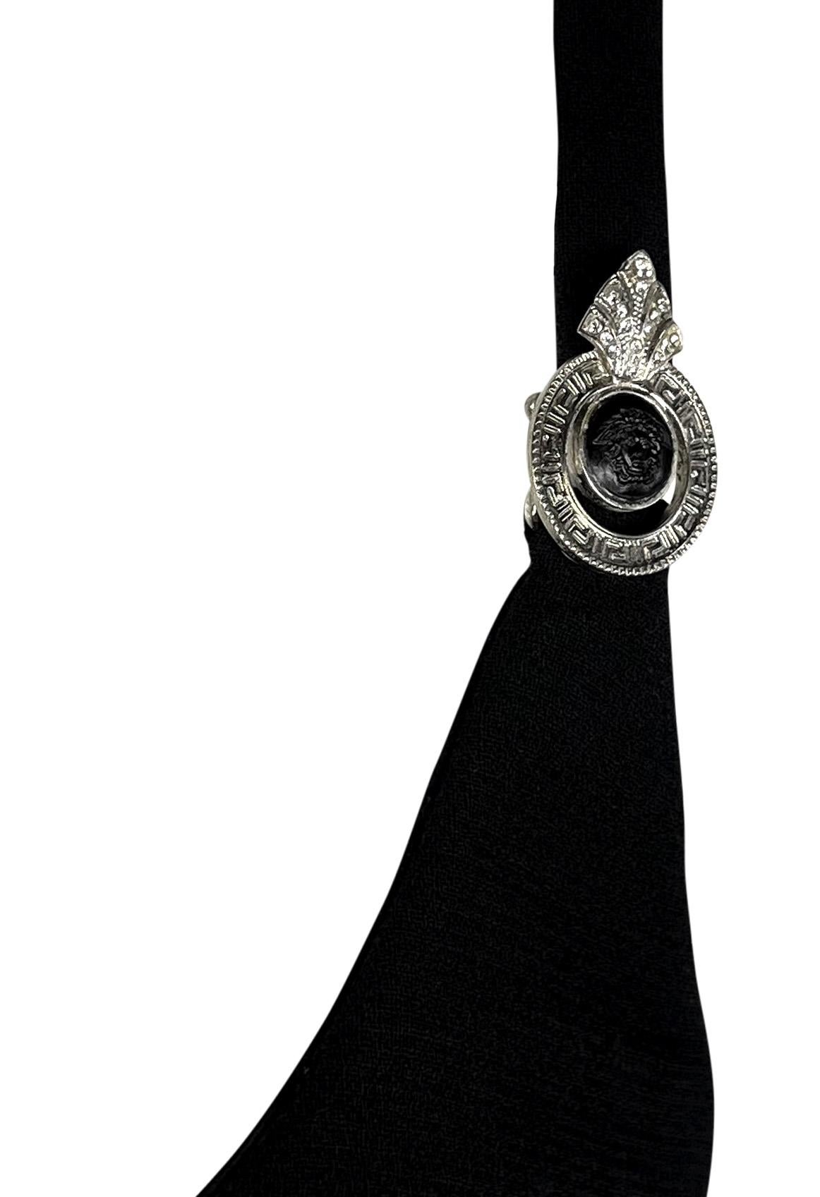 1995 Gianni Versace Black Sweetheart Neckline Rhinestone Medusa Black Dress For Sale 5