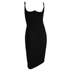 1995 Gianni Versace Black Sweetheart Neckline Rhinestone Medusa Black Dress
