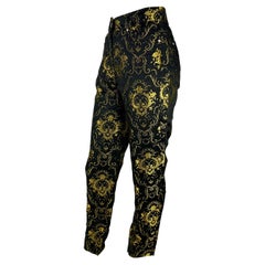 NWT 1995 Gianni Versace Couture Black Gold Metallic Brocade Medusa Pants