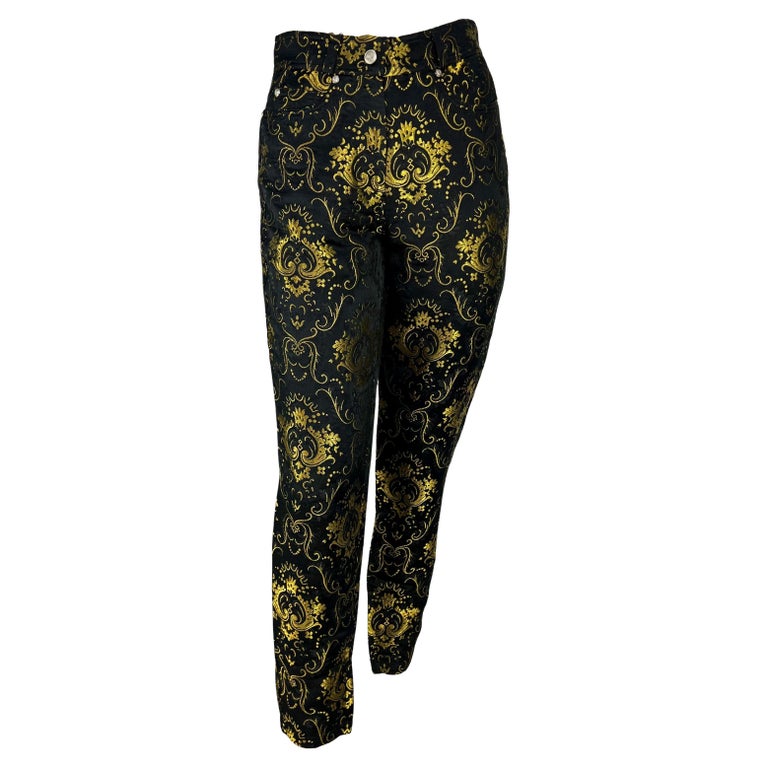 1995 Gianni Versace Couture Black Gold Metallic Brocade Medusa Pants NWT  For Sale at 1stDibs