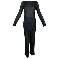 1995 Gucci by Tom Ford Sheer Black Pleated Tunic Top & Pants Set