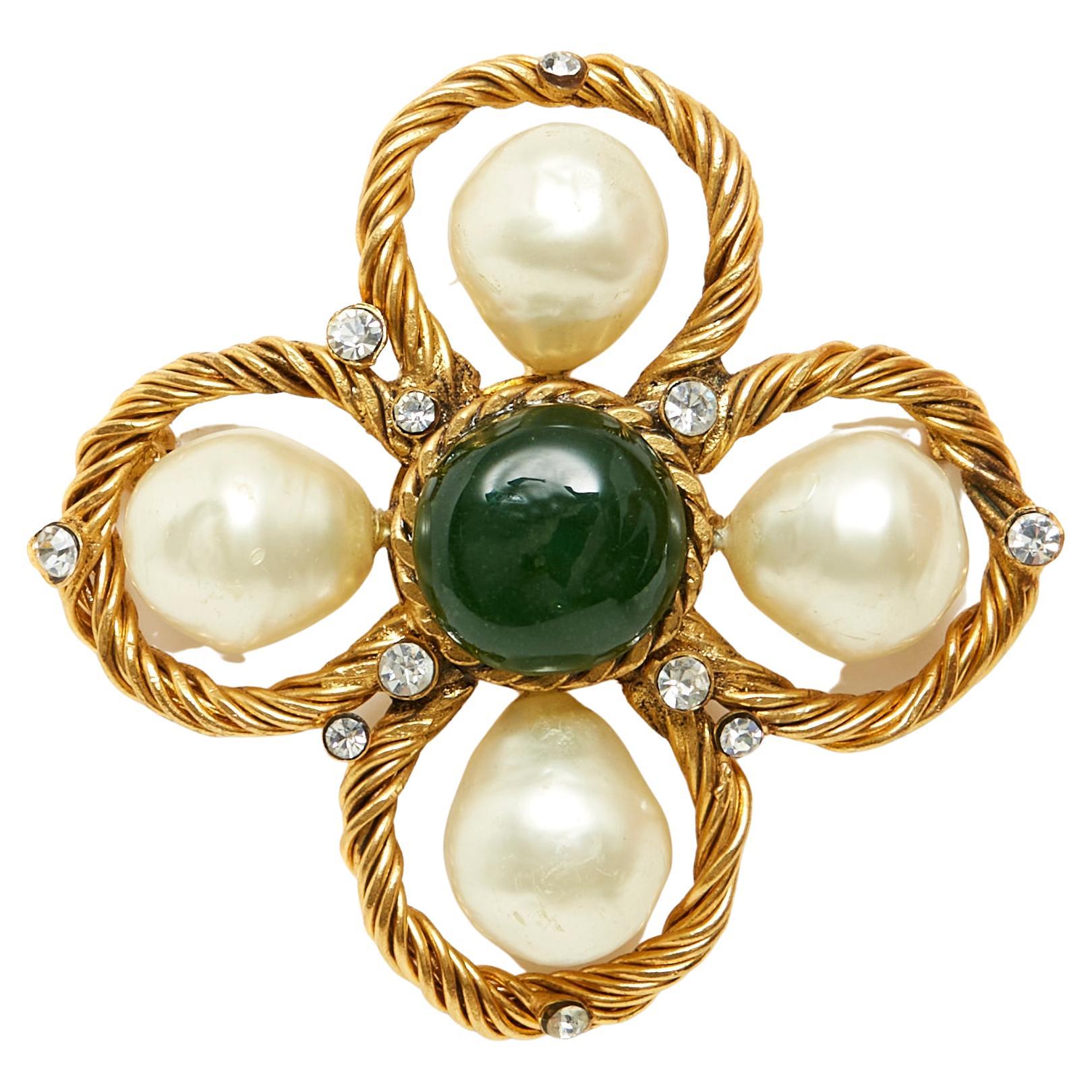 1995 Haute Couture Lucky Clover Chanel Brooch by Gripoix  For Sale