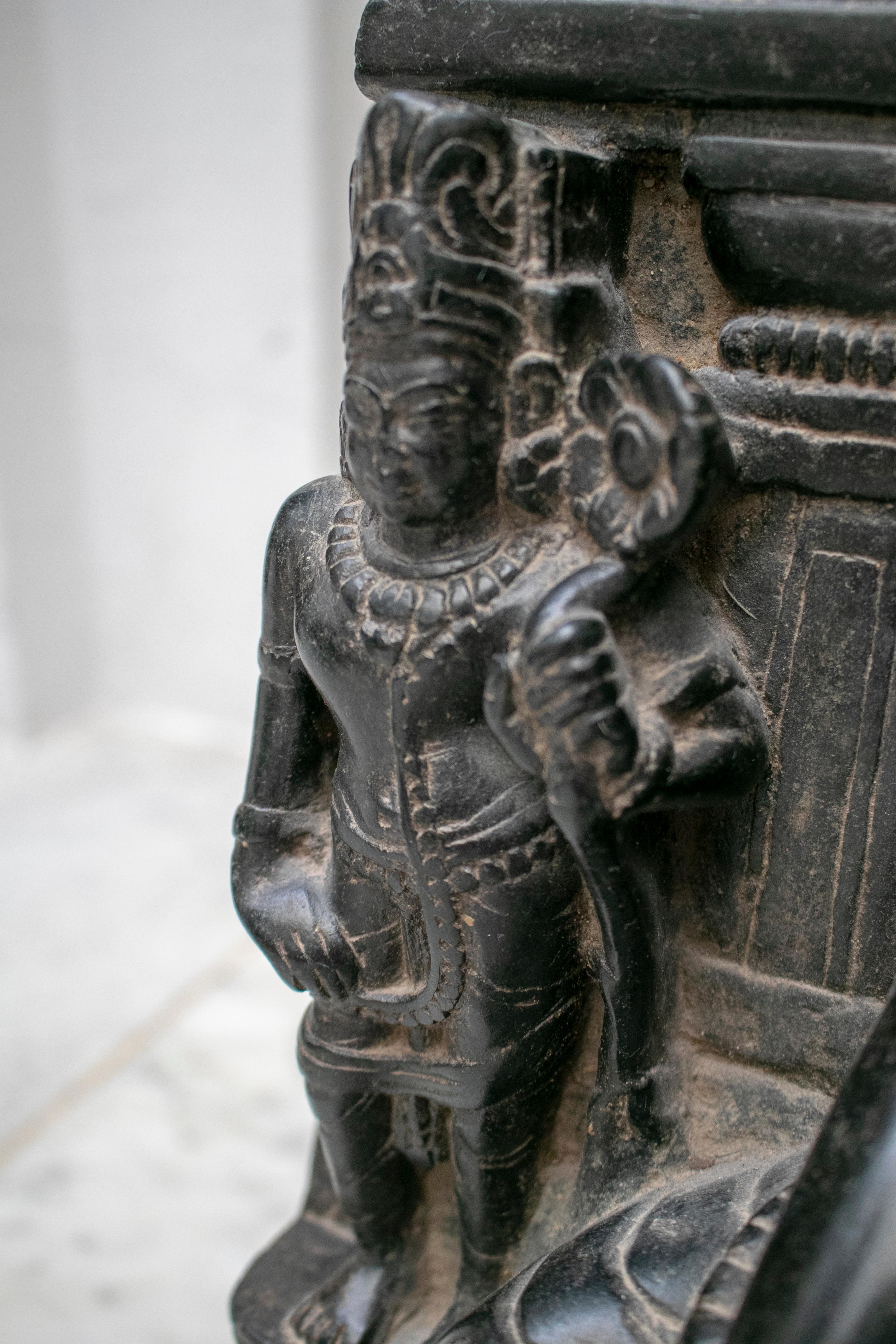 1995 Indian Black Marble Hand Carved Sitting Buddha Statue 5