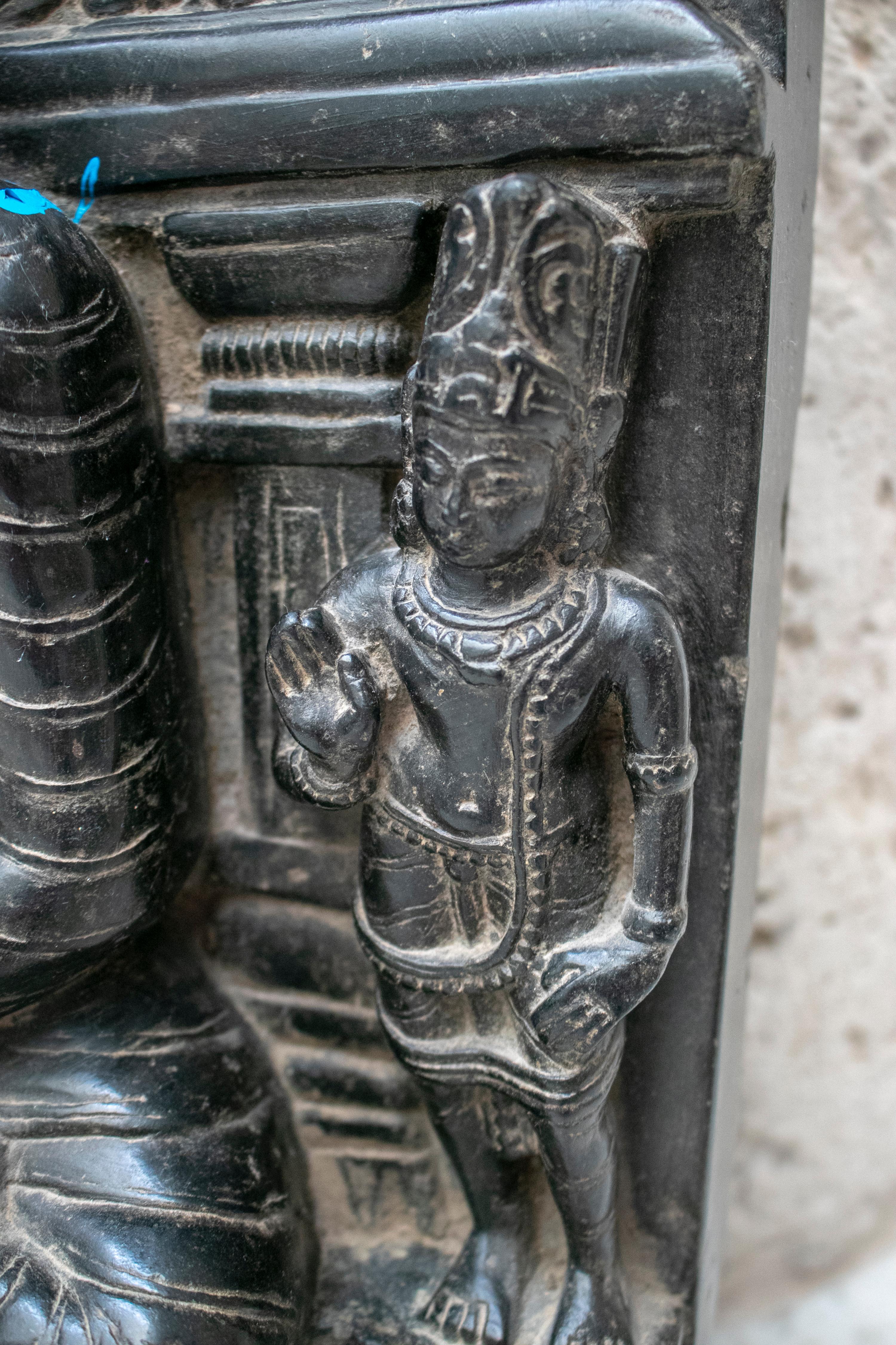 1995 Indian Black Marble Hand Carved Sitting Buddha Statue 6