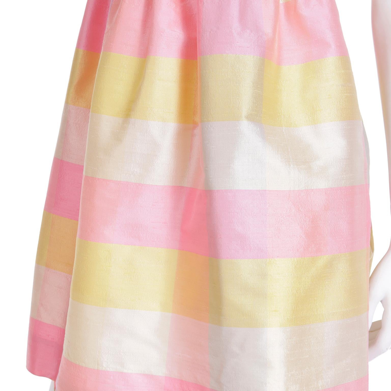 1995 Isaac Mizrahi Pastel Madras Plaid Pink Blue Yellow Silk Dress For Sale 3