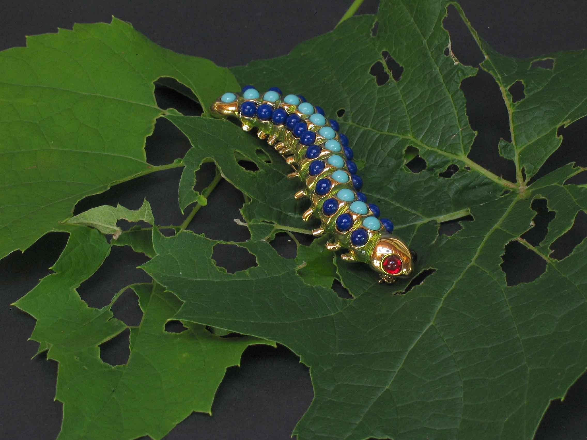 Modern 1995 Kenneth Lane Caterpillar Brooch For Sale