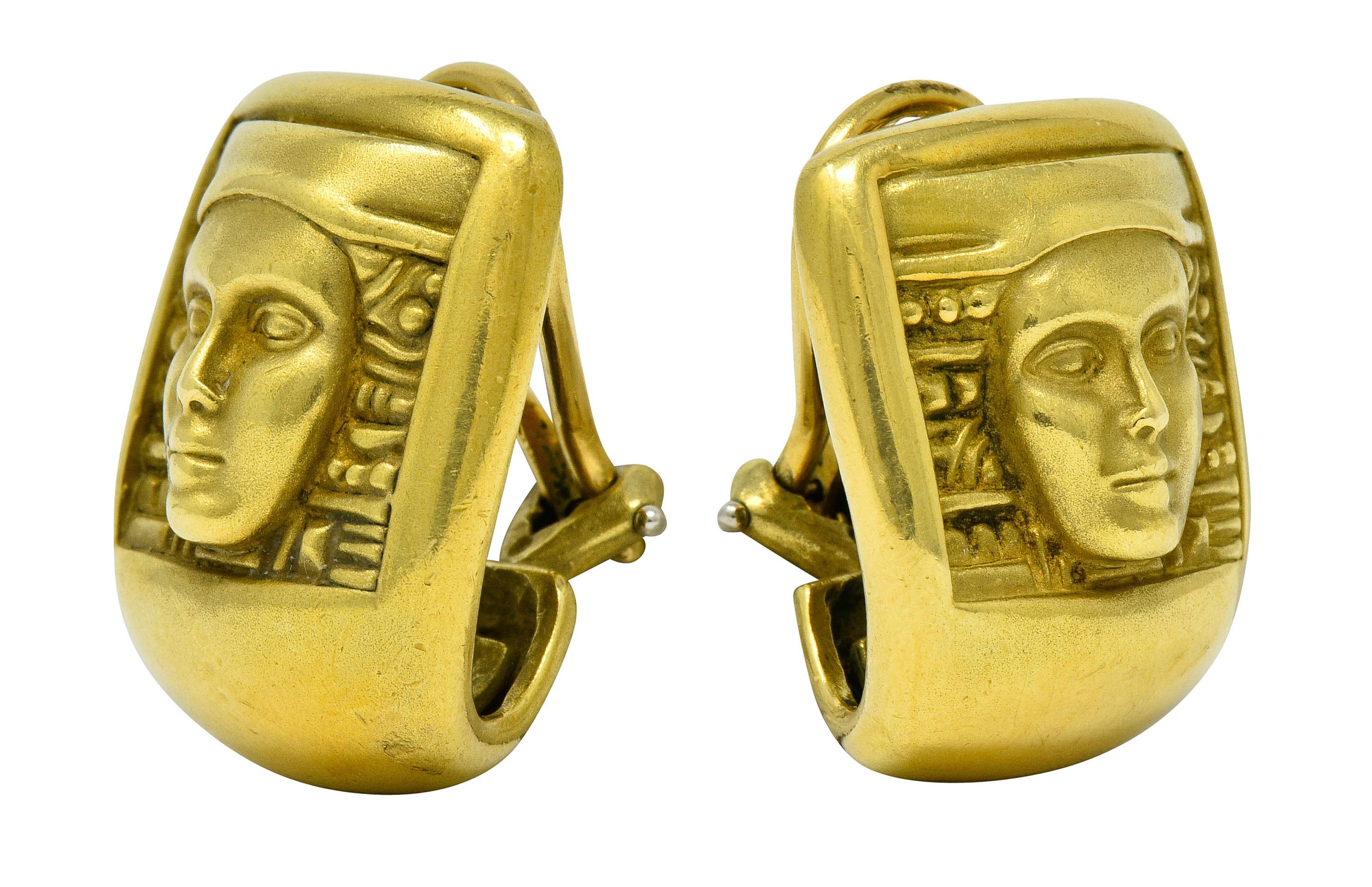 Contemporary 1995 Kieselstein Cord 18 Karat Green Gold Women of the World Ear-Clip Earrings