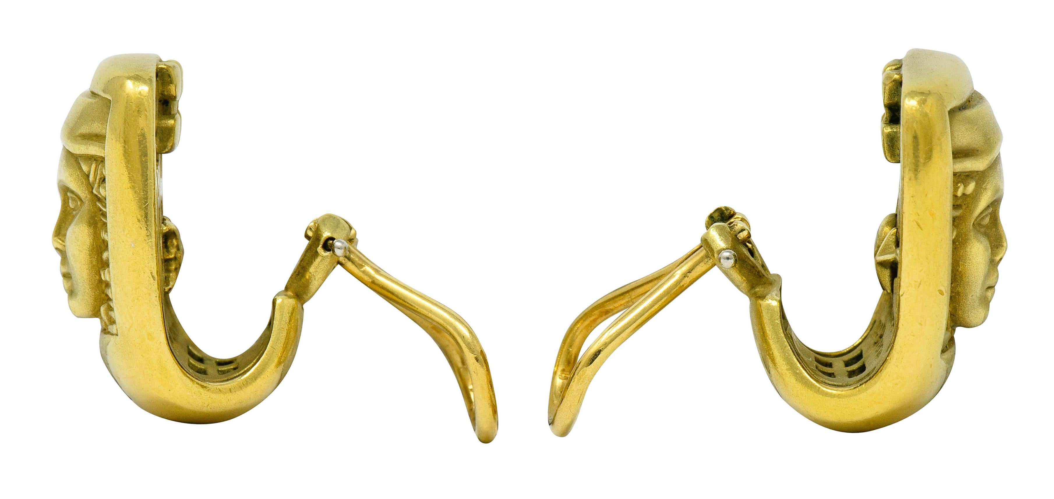 1995 Kieselstein Cord 18 Karat Green Gold Women of the World Ear-Clip Earrings In Excellent Condition In Philadelphia, PA