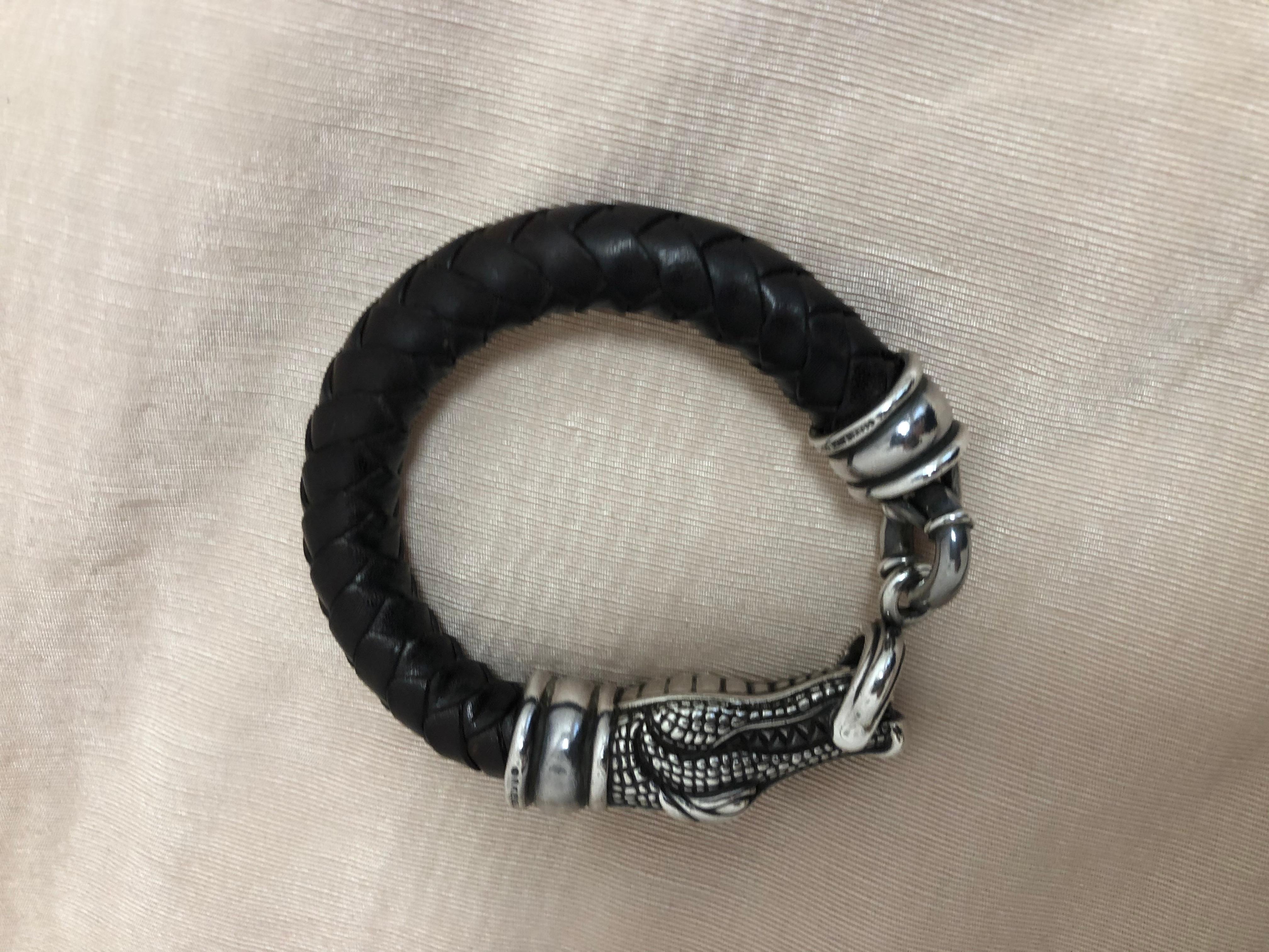 1995 Kieselstein-Cord Sterling Silver and Braided Leather Choker/Bracelet Set S In Excellent Condition In Port Hope, ON