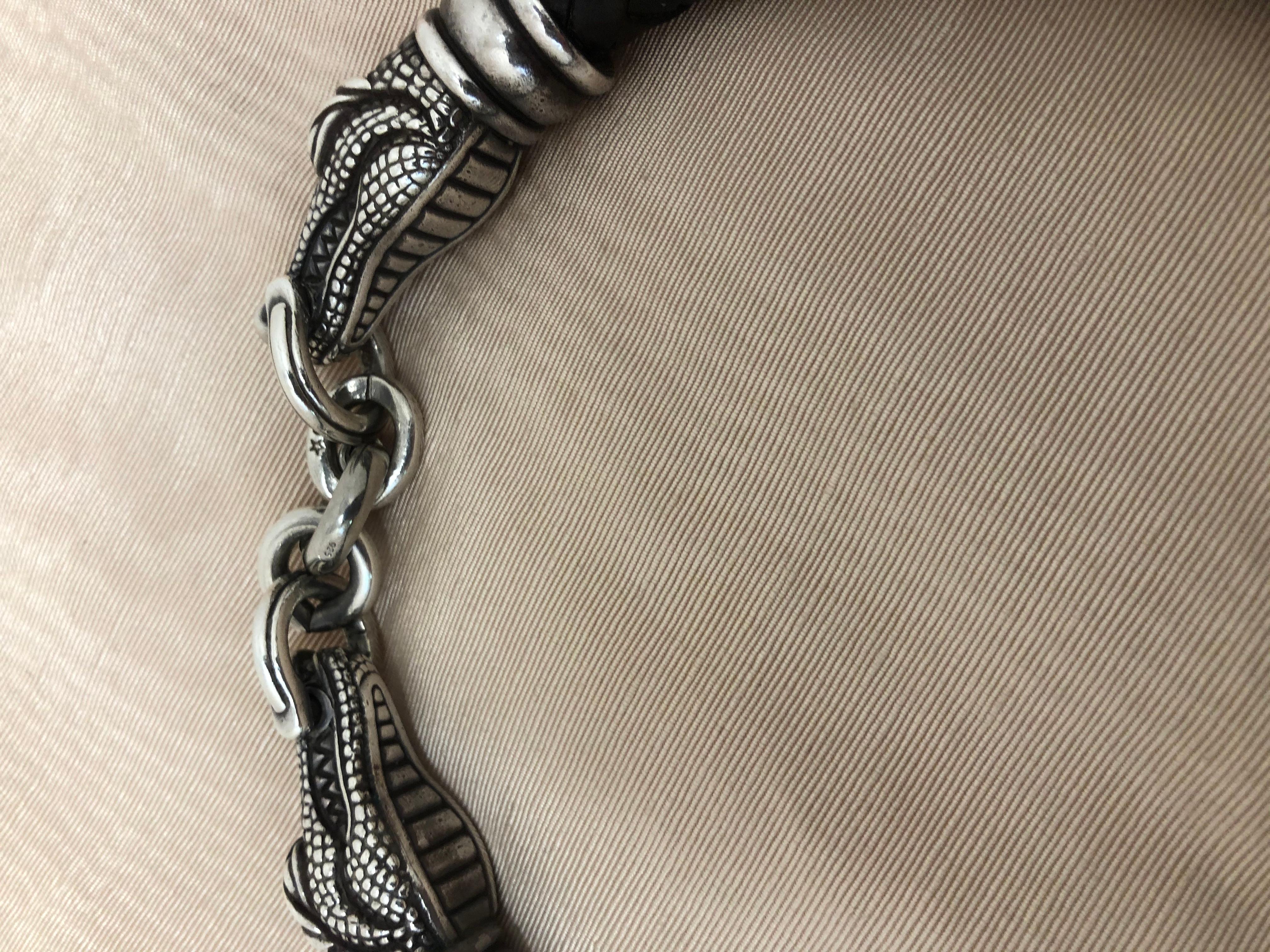 1995 Kieselstein-Cord Sterling Silver and Braided Leather Choker/Bracelet Set S 2