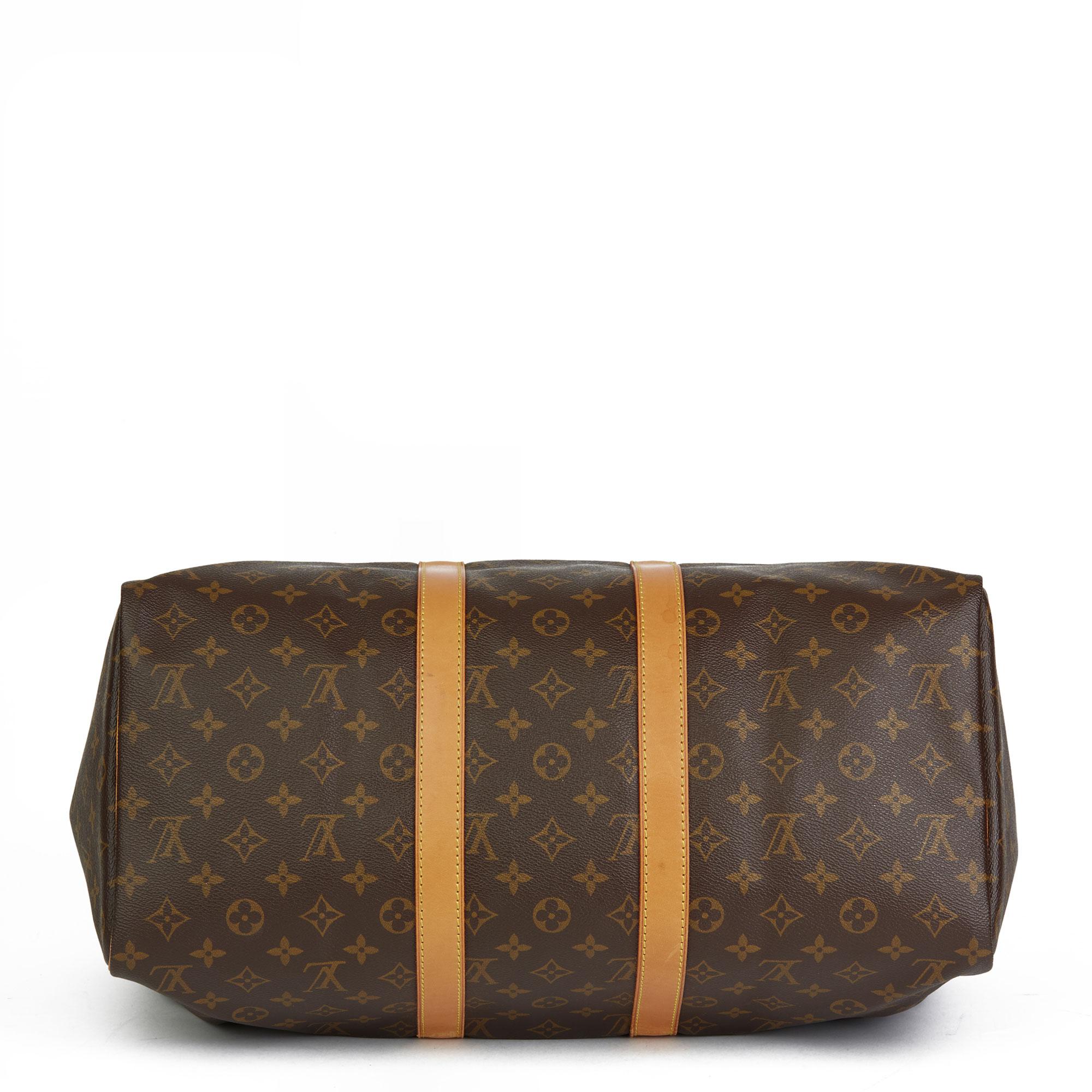 Black 1995 Louis Vuitton Brown Monogram Coated Canvas & Vachetta Vintage Keepall 45