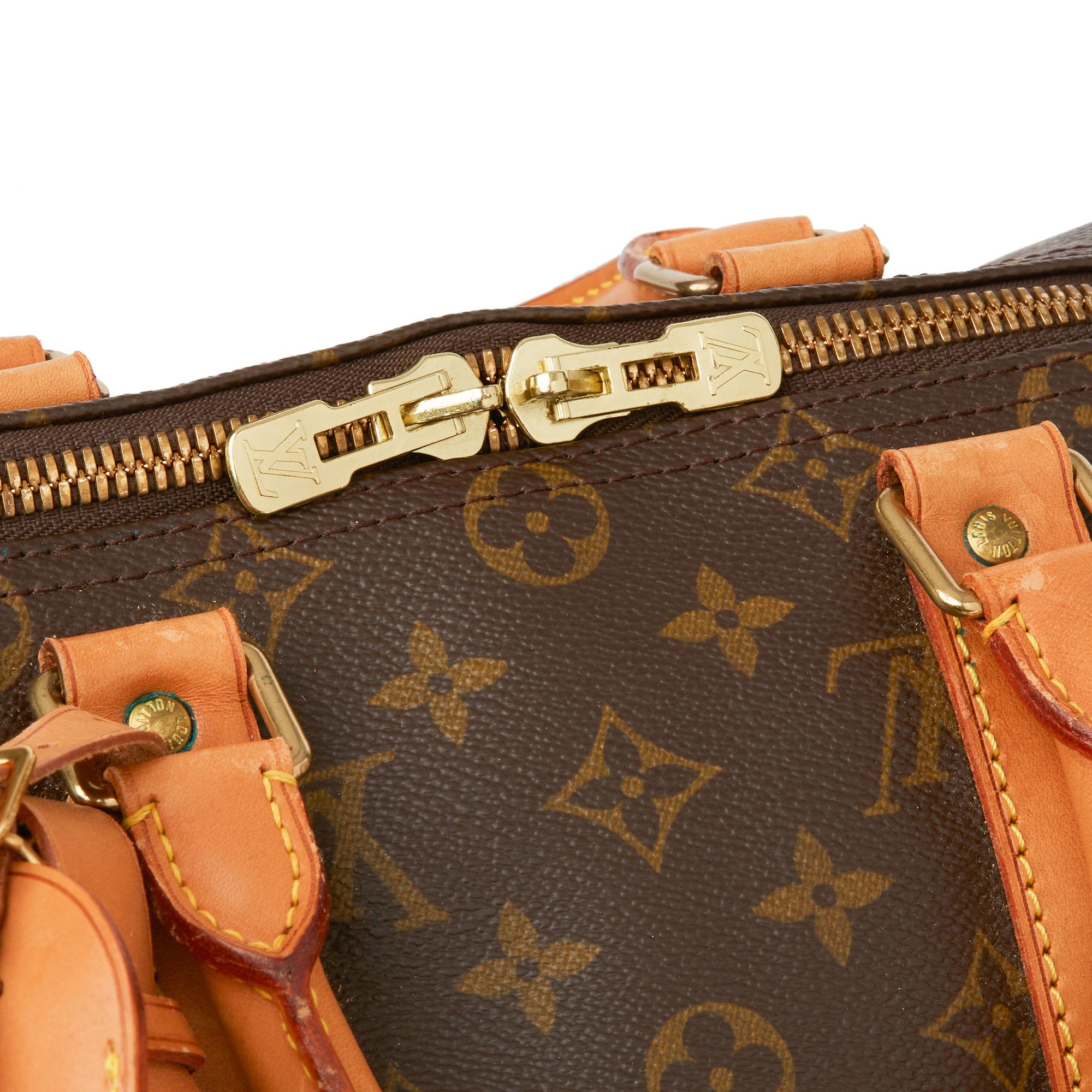1995 Louis Vuitton Brown Monogram Coated Canvas & Vachetta Vintage Keepall 45 In Good Condition In Bishop's Stortford, Hertfordshire