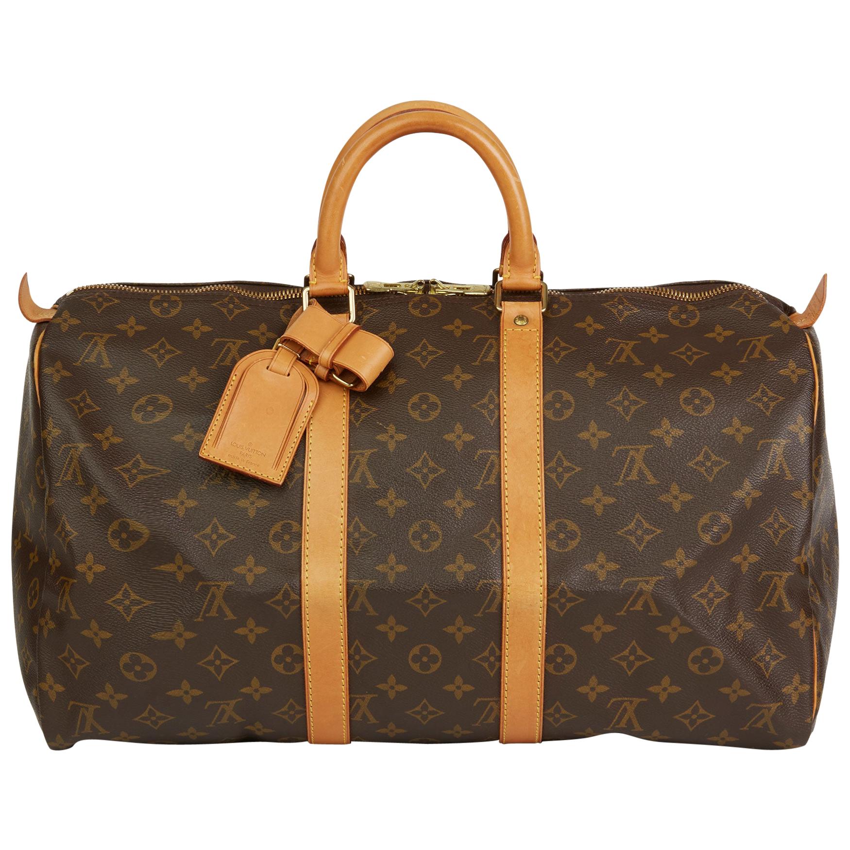 1995 Louis Vuitton Brown Monogram Coated Canvas and Vachetta Vintage  Keepall 45 at 1stDibs