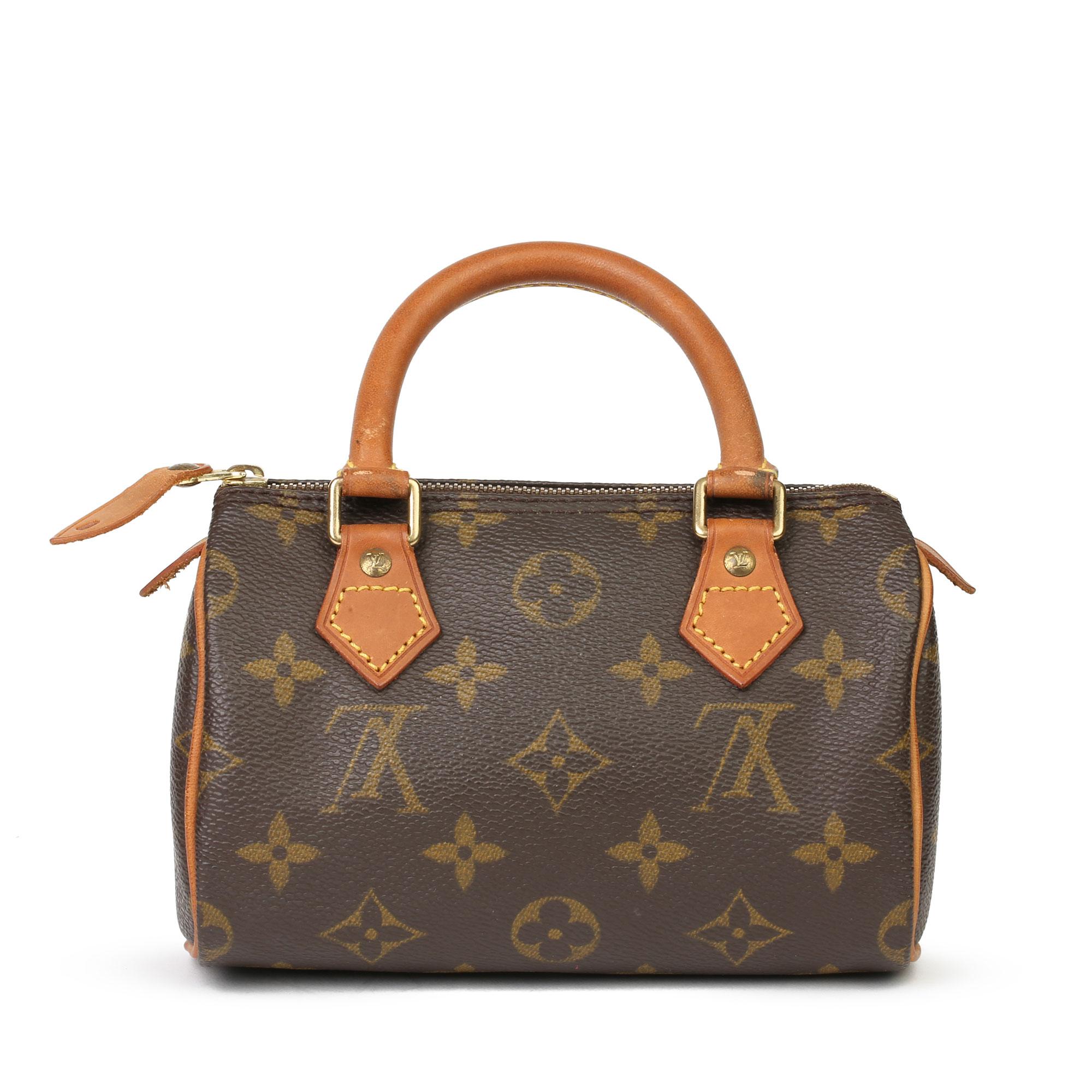 Women's 1995 Louis Vuitton Brown Monogram Coated Canvas & Vachetta Vintage Mini Speedy