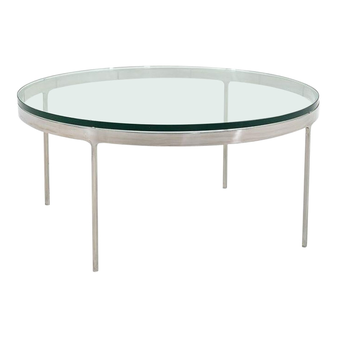 1995 Nicos Zographos Round Coffee Table in Stainless Steel w/ Glass Top 36"