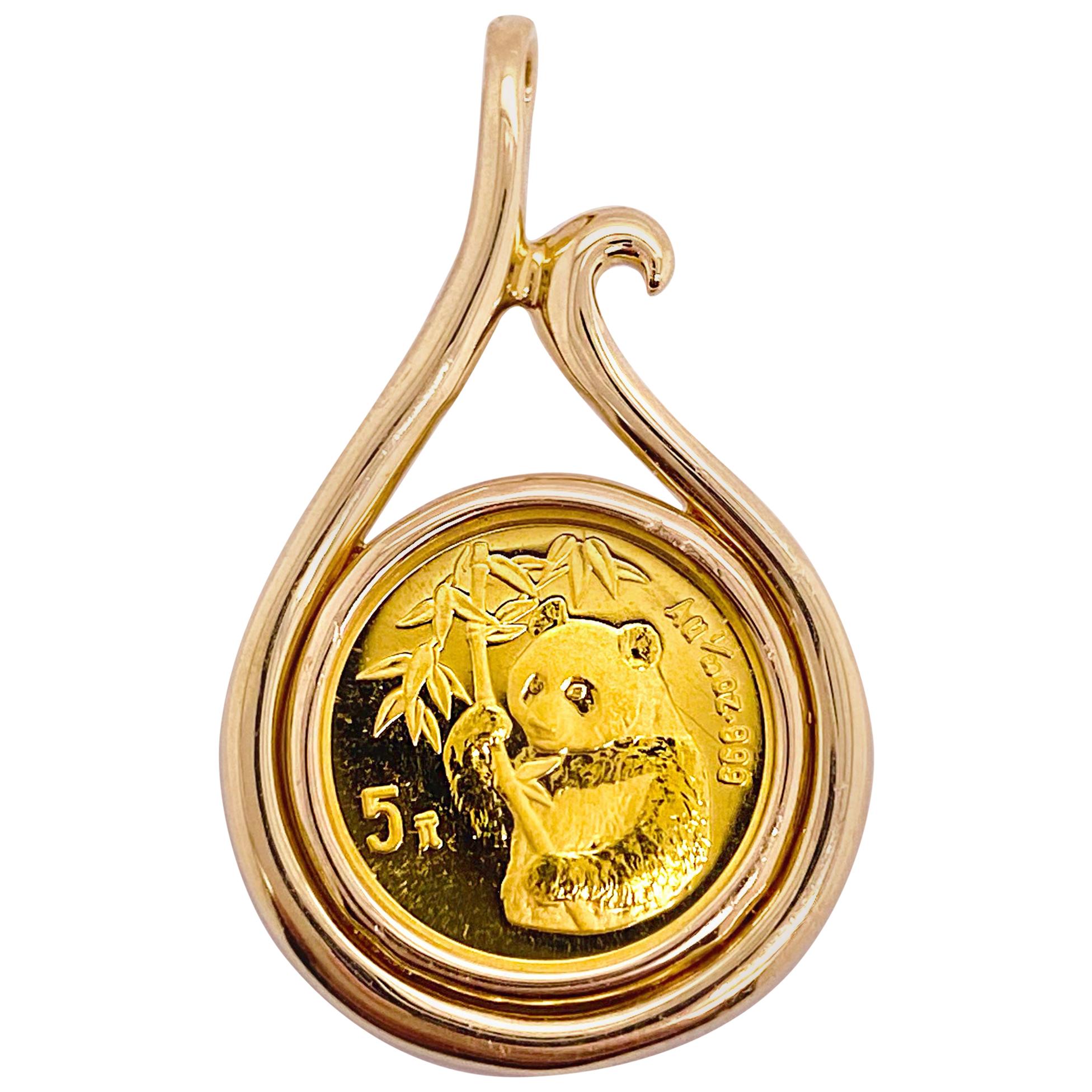 1995 Panda Coin Gold Pendant, 24K Gold, 1/20th oz Gold Panda Coin for Investment