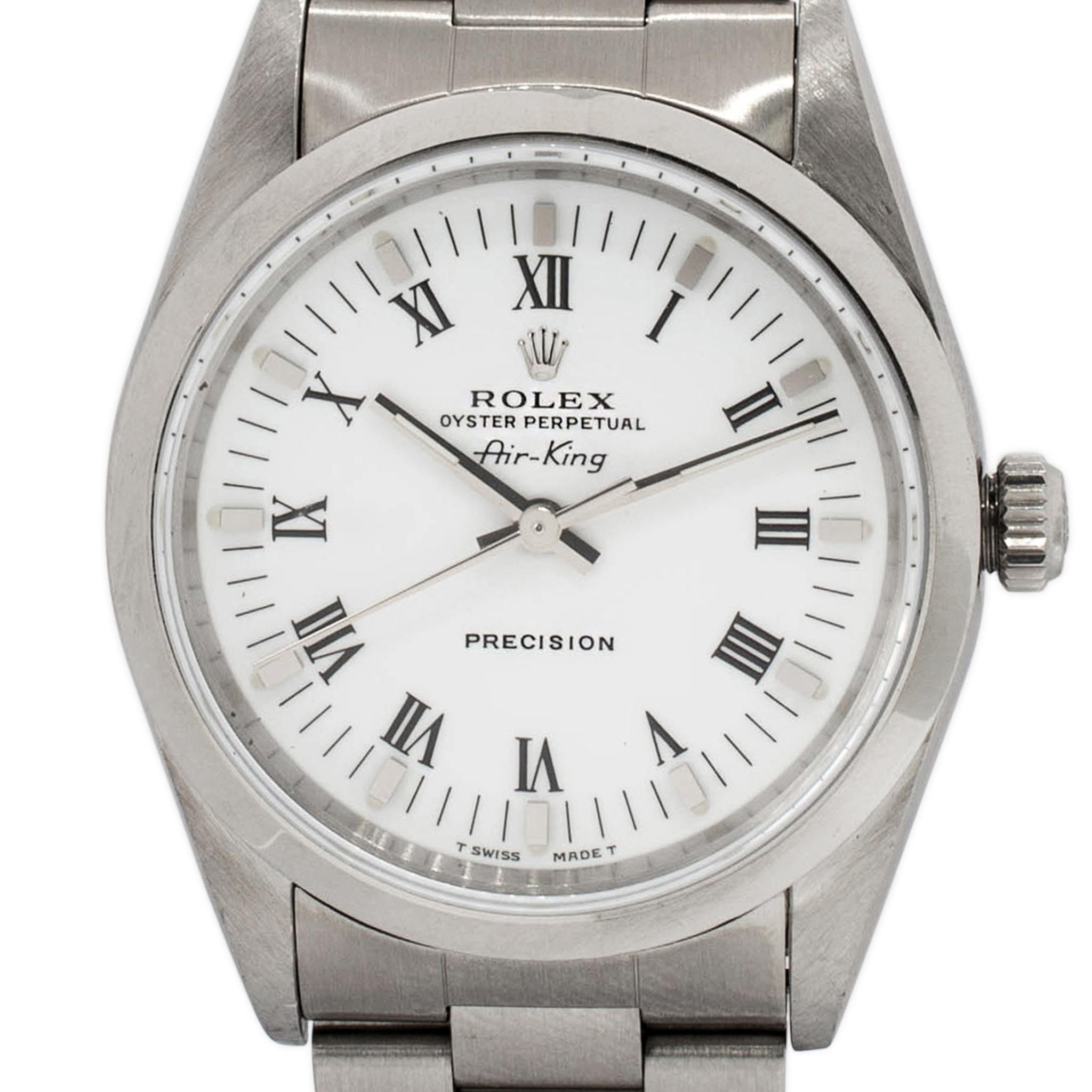 Brand: Rolex

Gender: Mens

Metal Type: Stainless Steel

Diameter: 34.00mm

Bracelet Width: 18.6 mm

Bracelet Length: 6.50 inches

Weight: 92.50 grams

Rolex Swiss made Stainless steel watch. The 