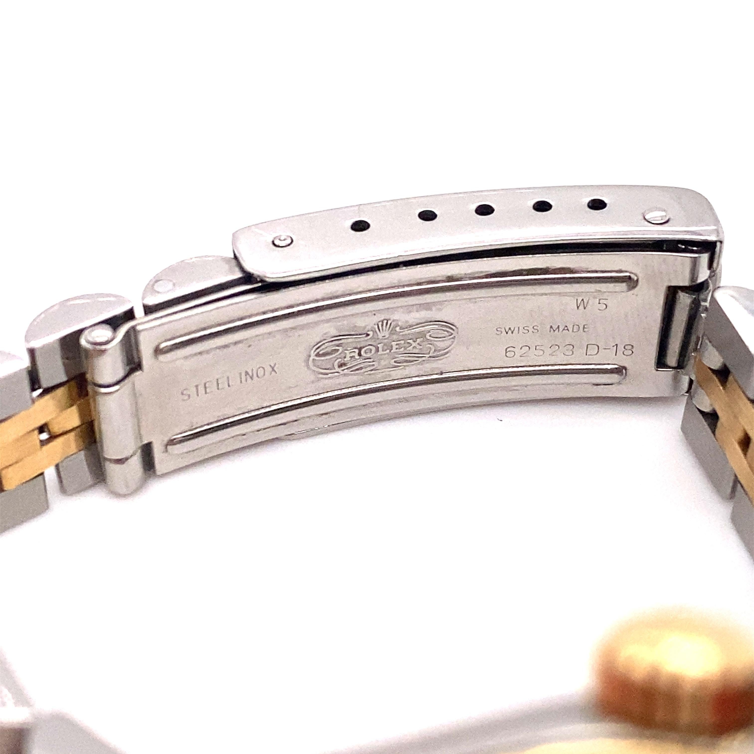1995 Rolex Datejust Damenarmbanduhr aus Edelstahl und 18 Karat Gold im Angebot 2