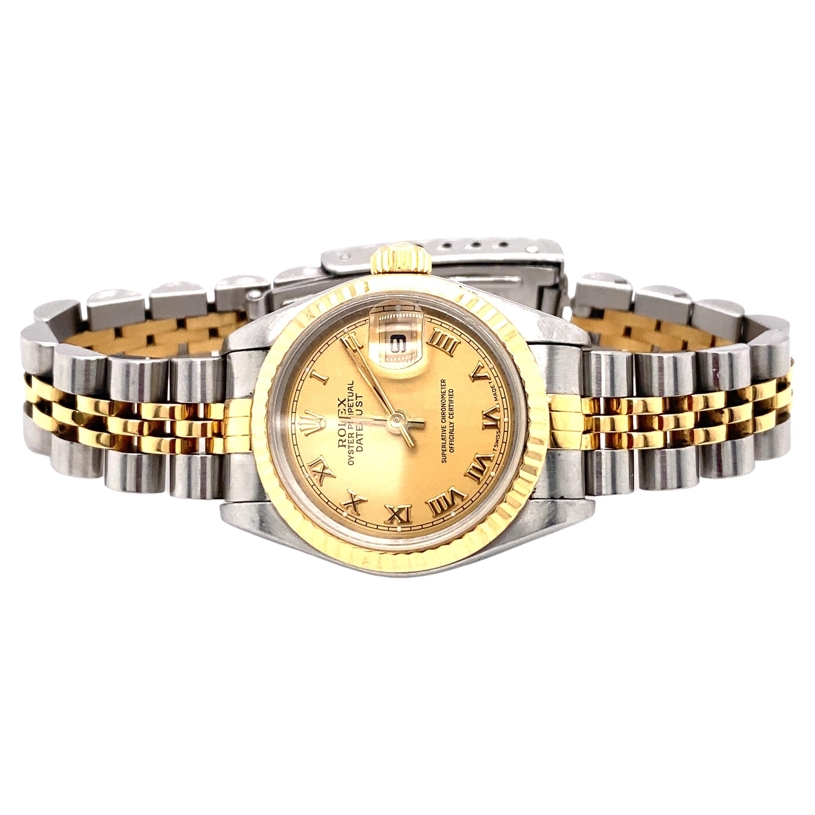 Rolex Montre-bracelet Datejust pour femme en acier inoxydable et or 18 carats, 1995