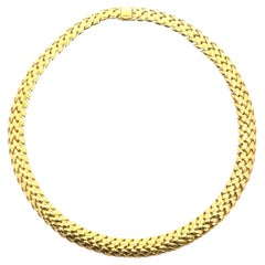 Vintage 1995 Tiffany & Co. 18 Karat Yellow Gold Vannerie Basket Weave Link Necklace