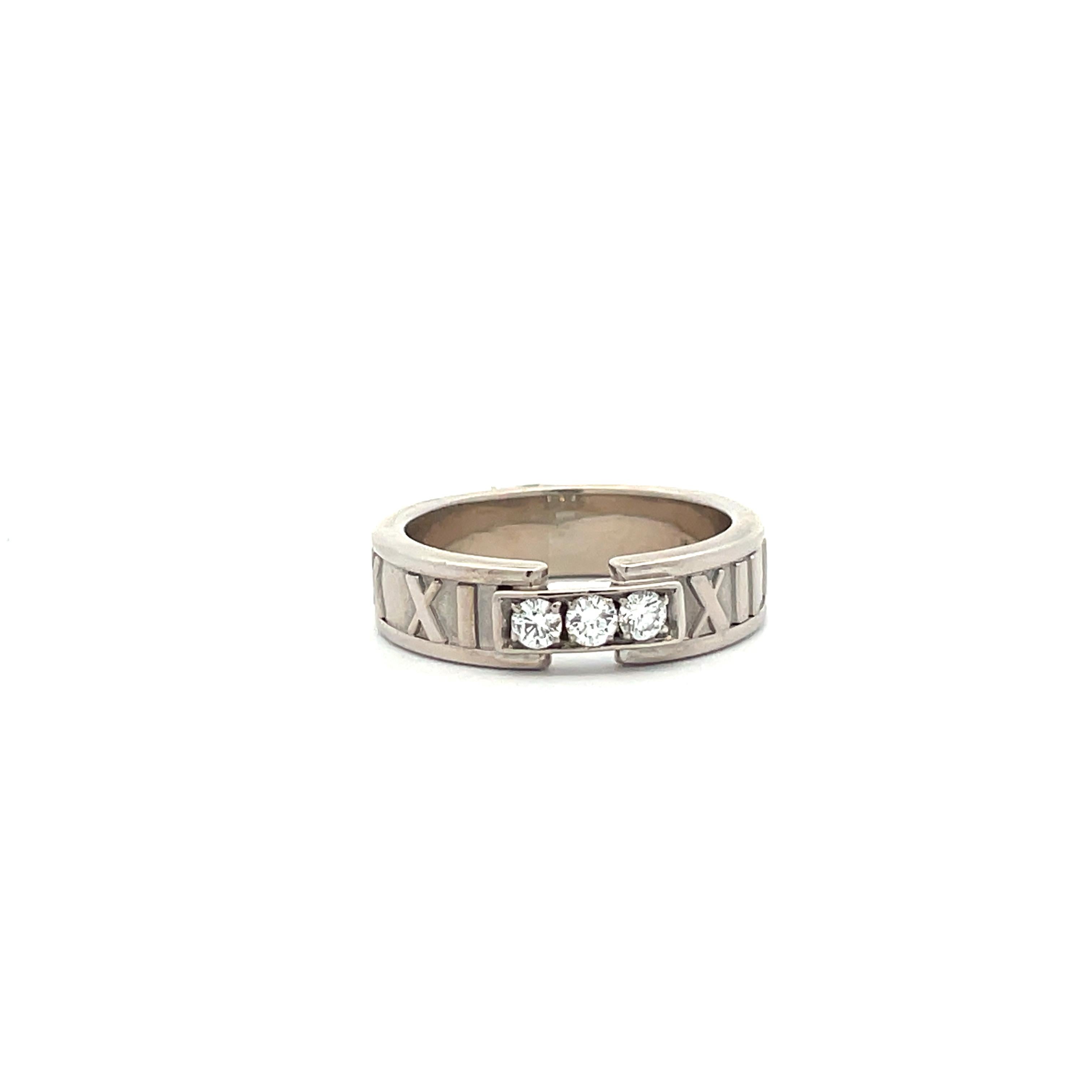 Round Cut 1995 Tiffany & Co 18K White Gold and Diamond Atlas Band For Sale