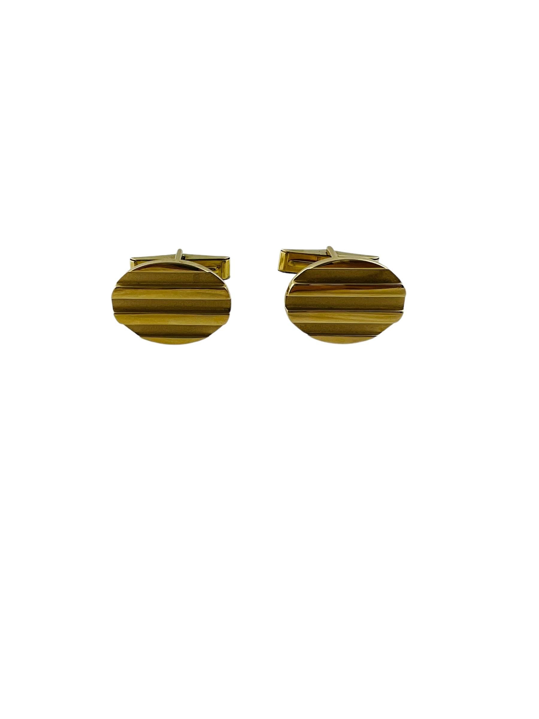 1995 Tiffany & Co. 18k Yellow Gold Oval Striped Cufflinks with Box For Sale 4