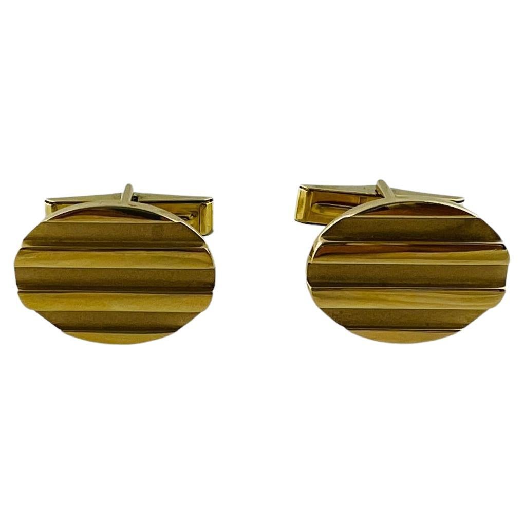 1995 Tiffany & Co. 18k Yellow Gold Oval Striped Cufflinks with Box For Sale