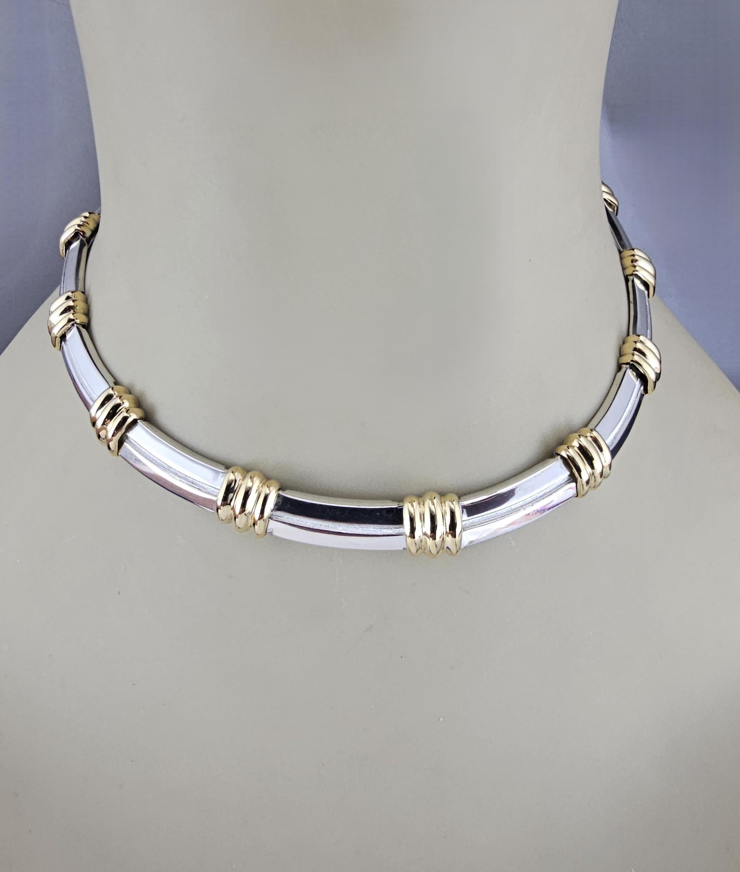 1995 Tiffany & Co. Collier Atlas en argent sterling et or jaune 18 carats avec boîte #23733 en vente 1