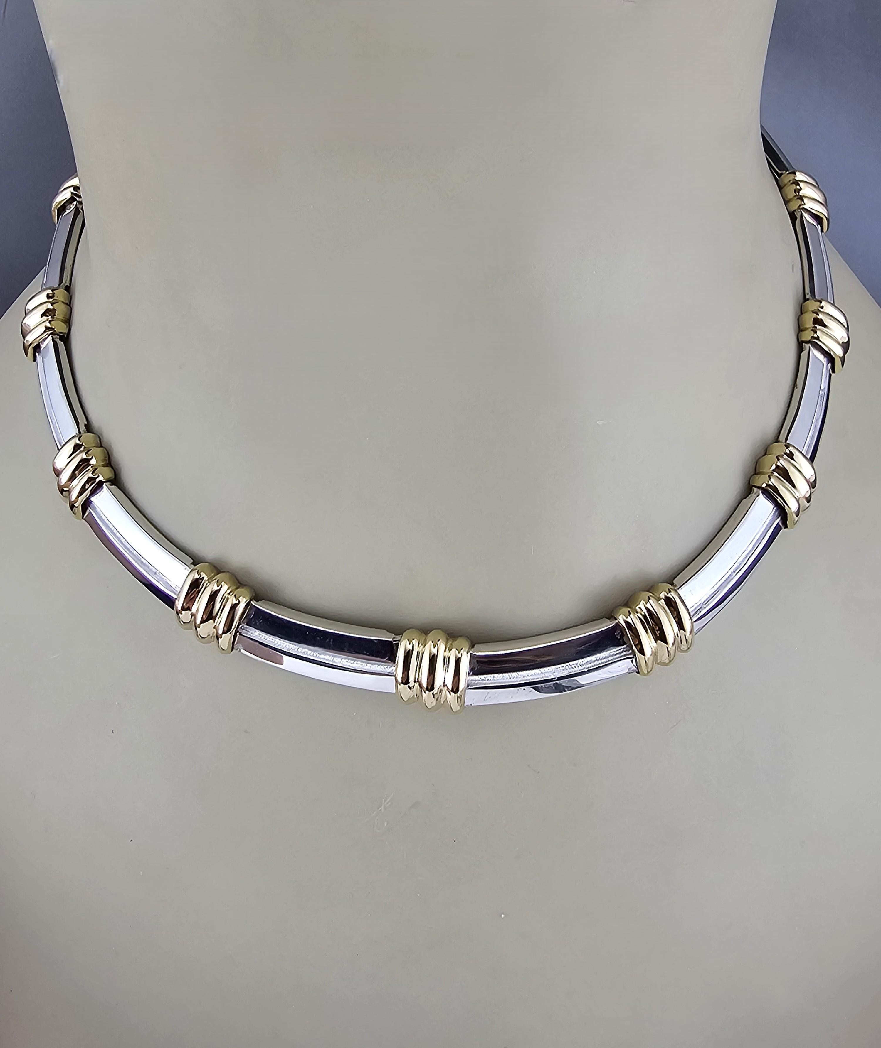 1995 Tiffany & Co. Collier Atlas en argent sterling et or jaune 18 carats avec boîte #23733 en vente 2