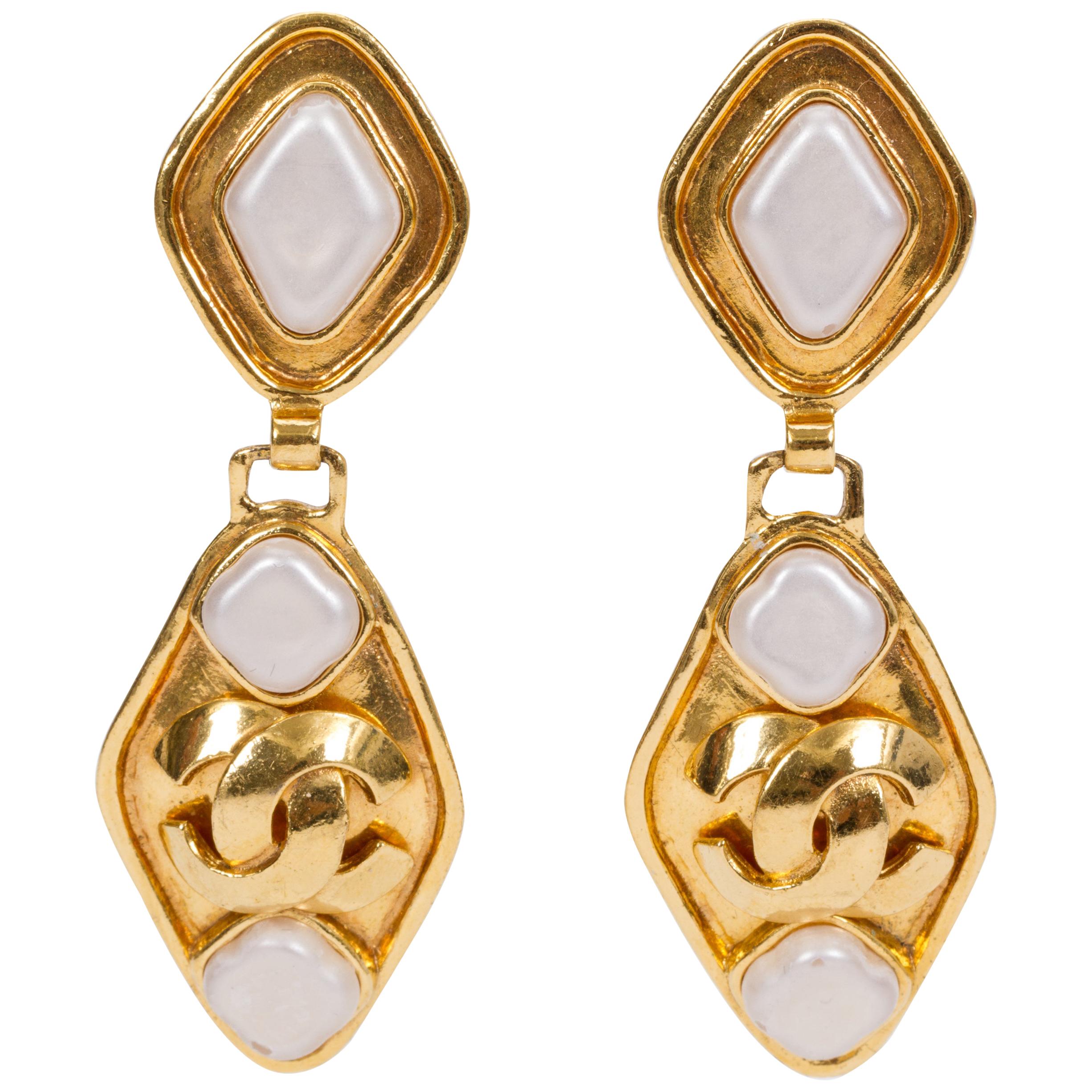 1995 Vintage Chanel Gold & Gripoix Drop Earrings