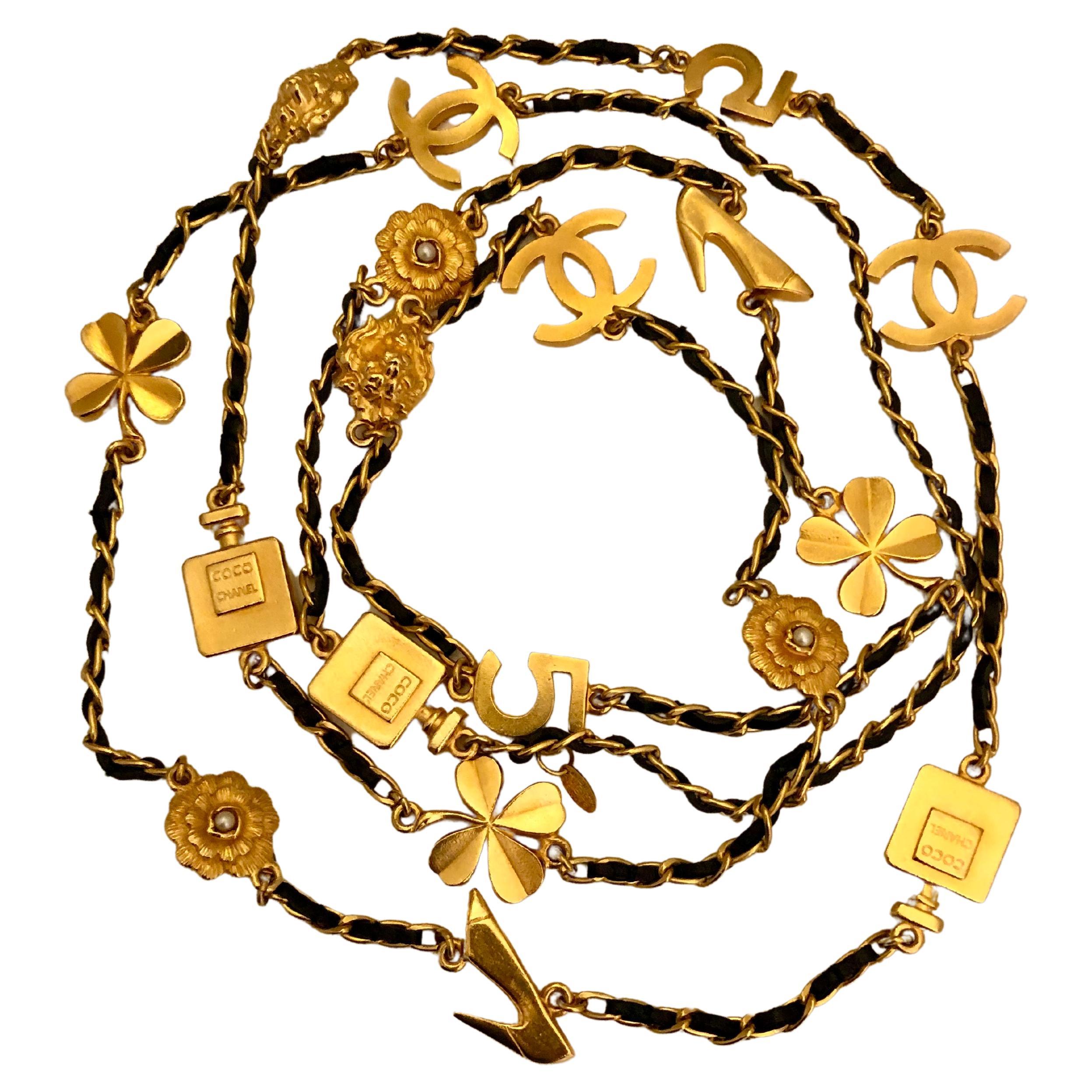 Vintage CHANEL Gold Toned No 19 Perfume Chain Necklace For Sale at 1stDibs