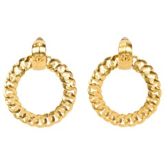 1995 Vintage Chanel Satin Gold Door Knocker Earrings