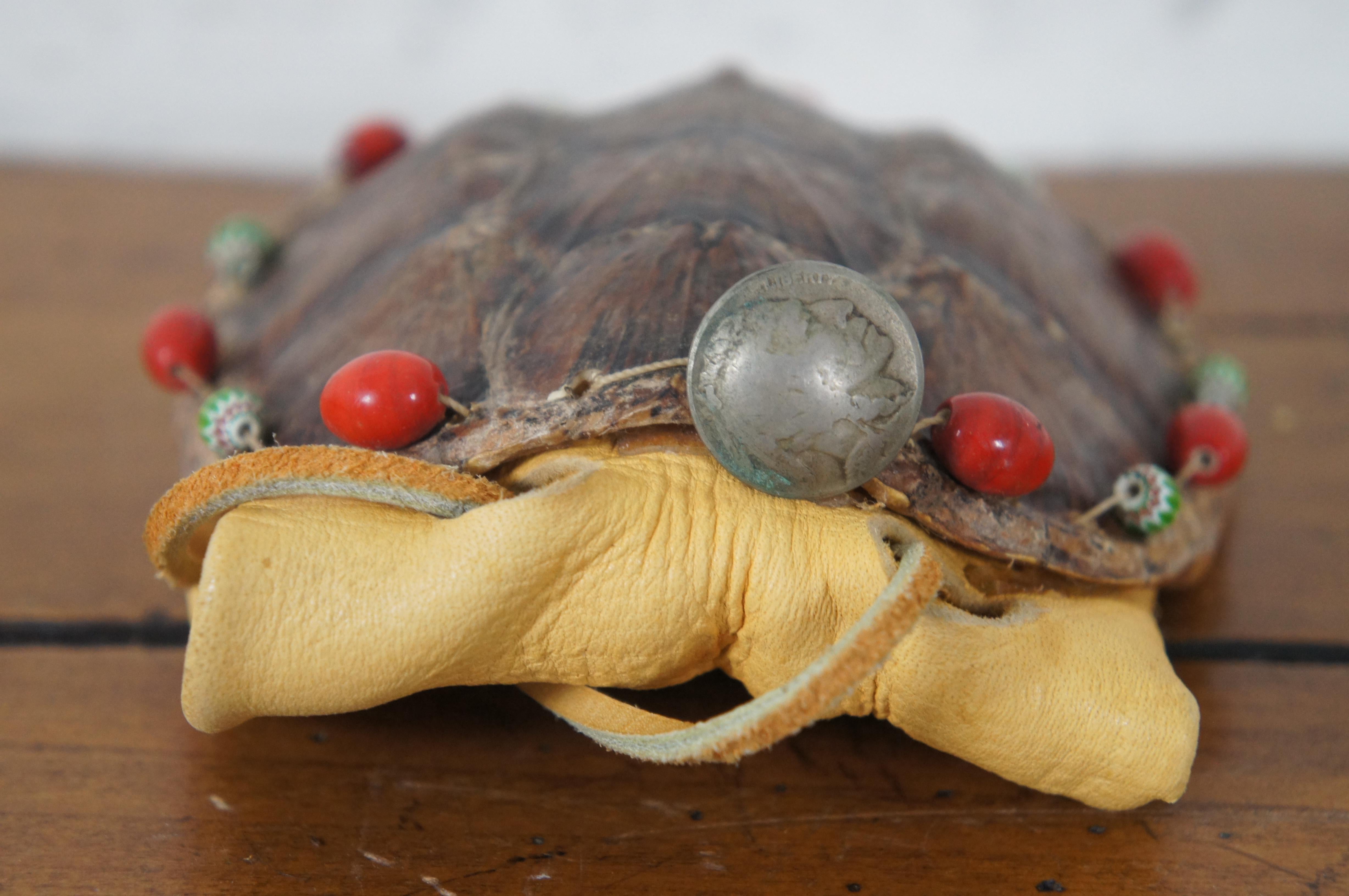 Vintage Südwestliche Schildkröten Medizin-Tasche/ Beutel aus Nickel mit Perlen im Angebot 3