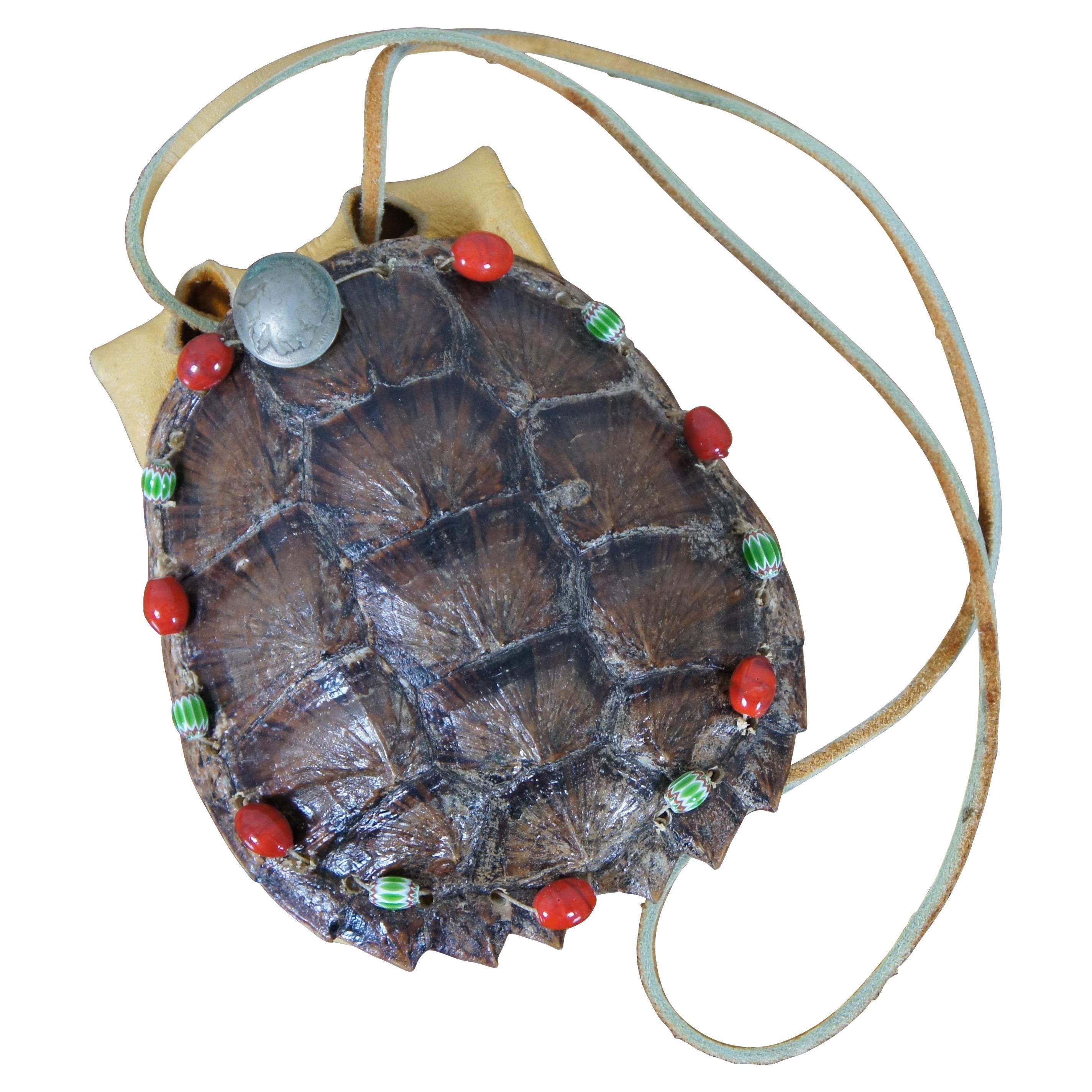 Vintage Südwestliche Schildkröten Medizin-Tasche/ Beutel aus Nickel mit Perlen